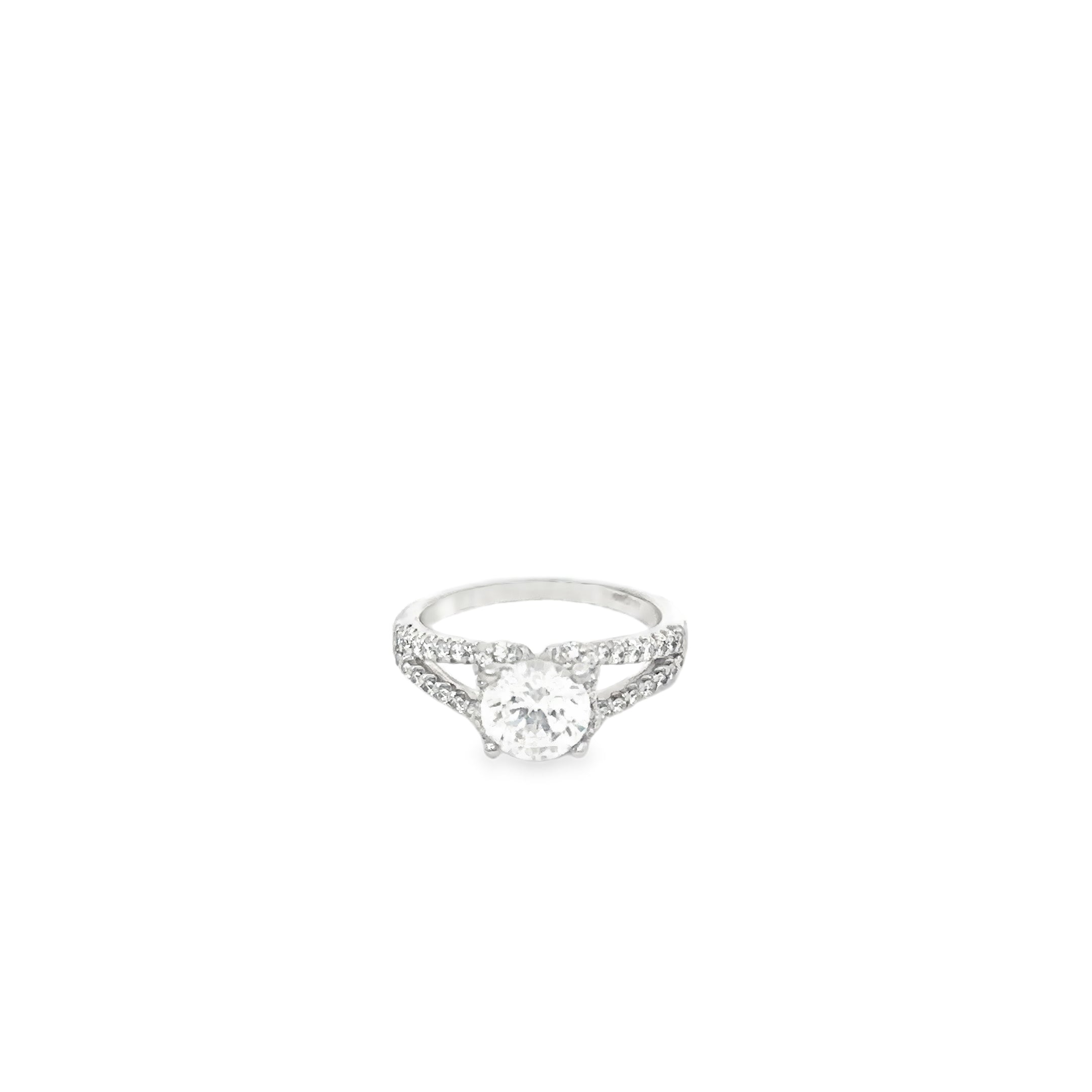 14K White Gold Engagement Ring with Split Diamond Band