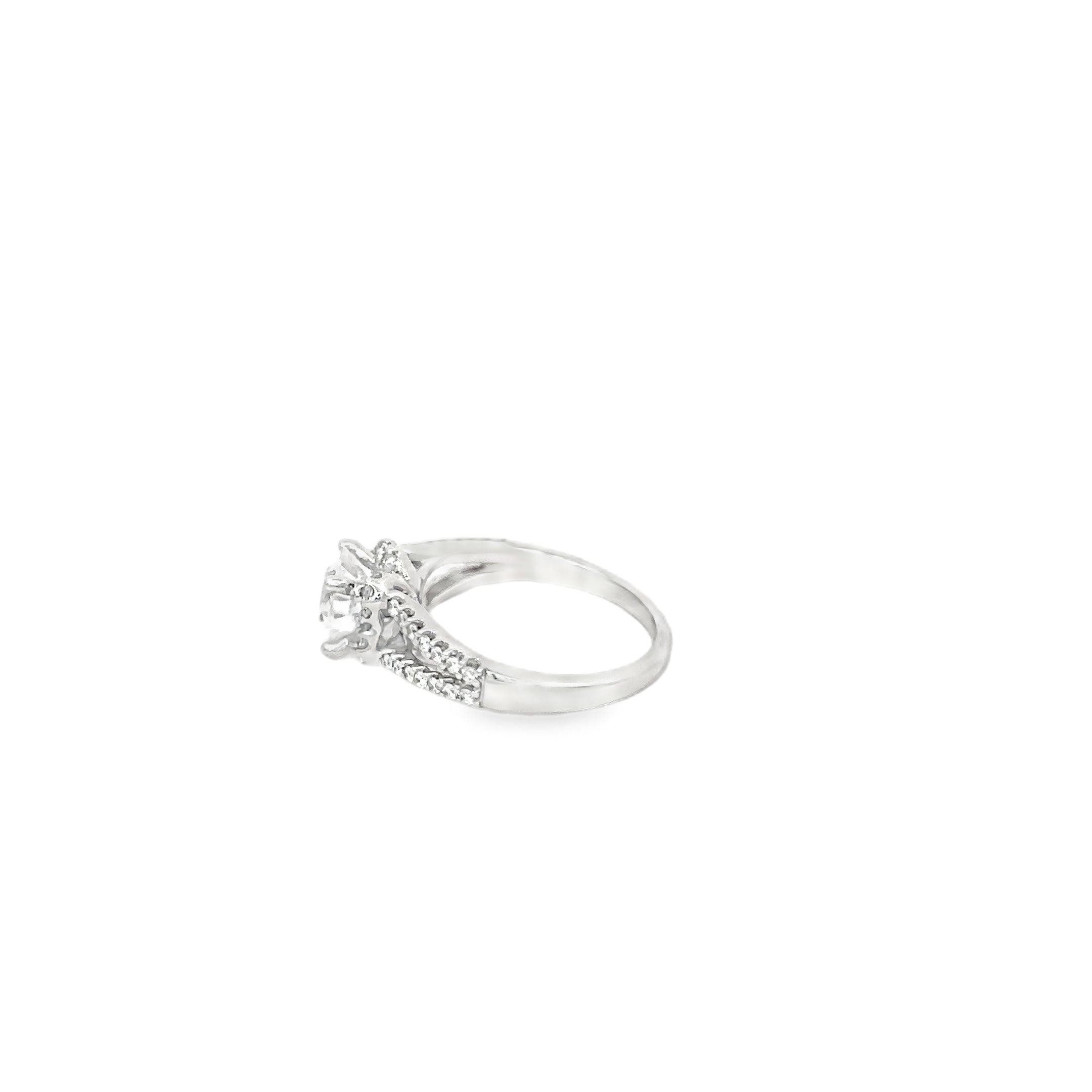 14K White Gold Engagement Ring with Split Diamond Band