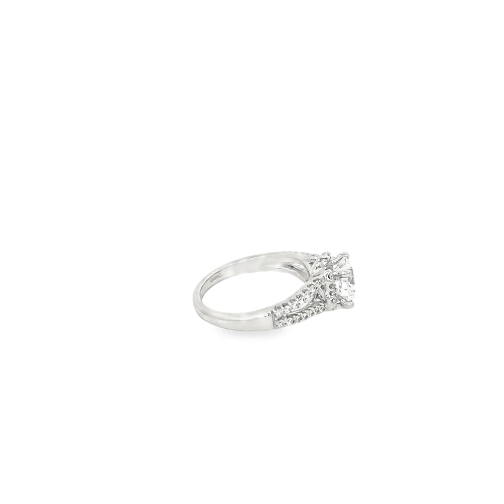 14K White Gold Engagement Ring with Split Diamond Band