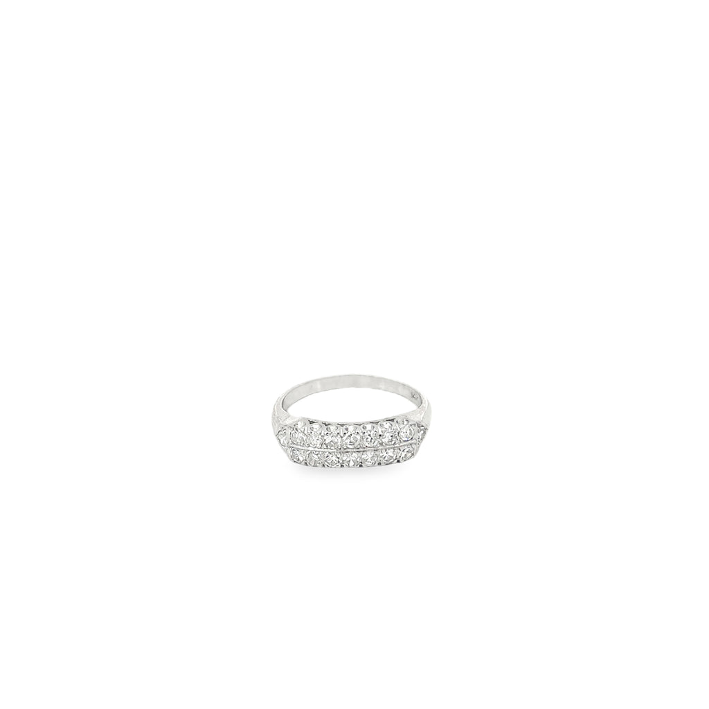 14K White Gold Double Row Fishtail Wedding Band