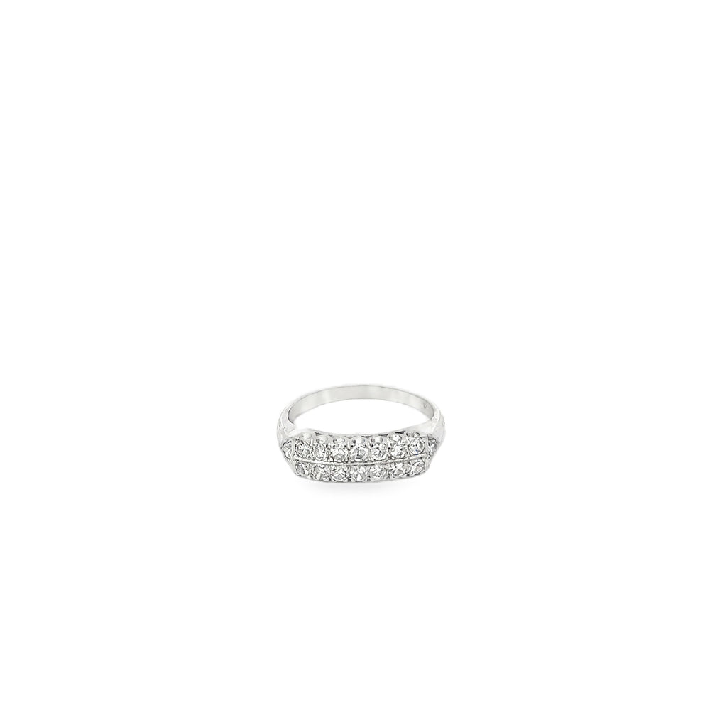 14K White Gold Double Row Fishtail Wedding Band