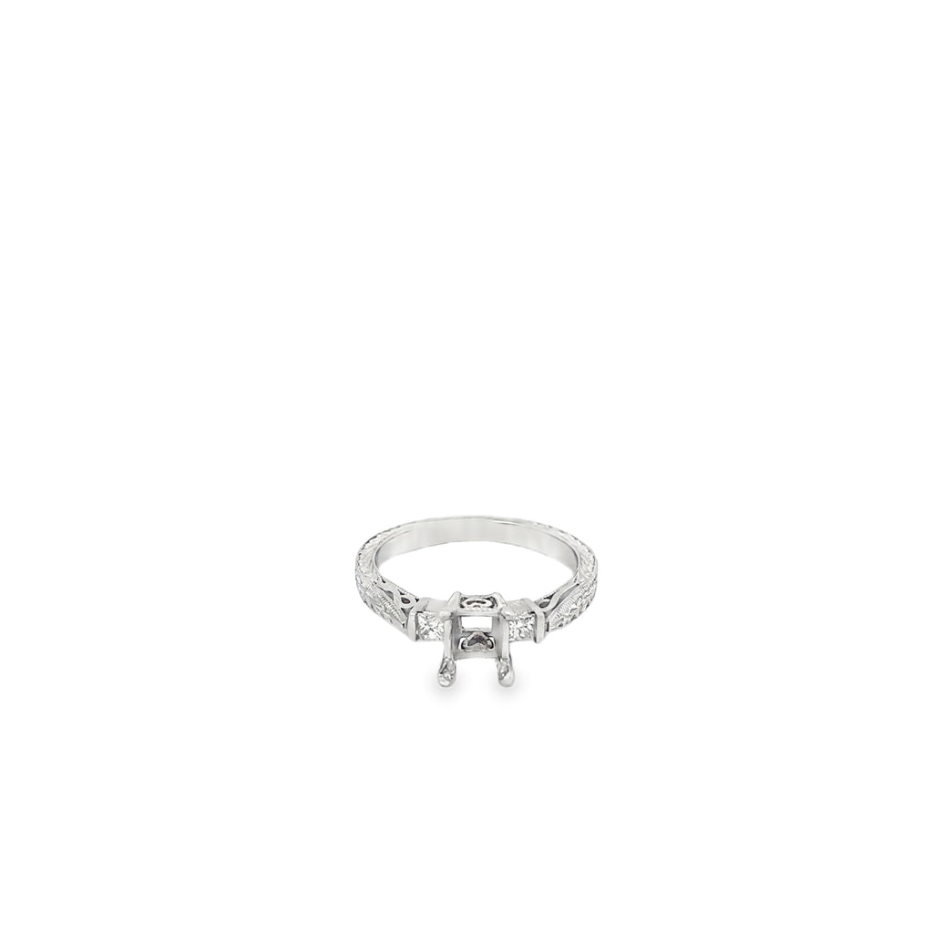 Platinum Solitaire Engagement Ring with 2 Princess Cut Diamonds