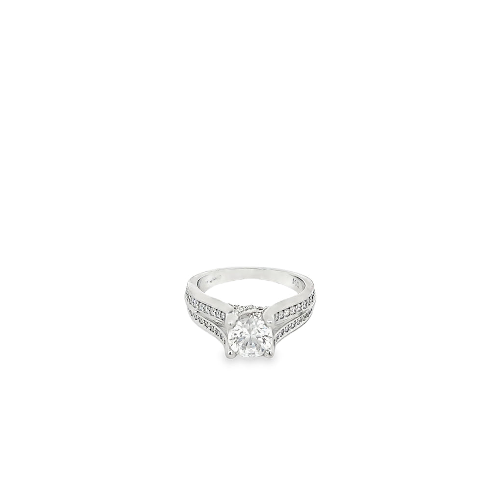 14K White Gold Split Shank Mounting with Raised 4 Prong Setting with X Style Head