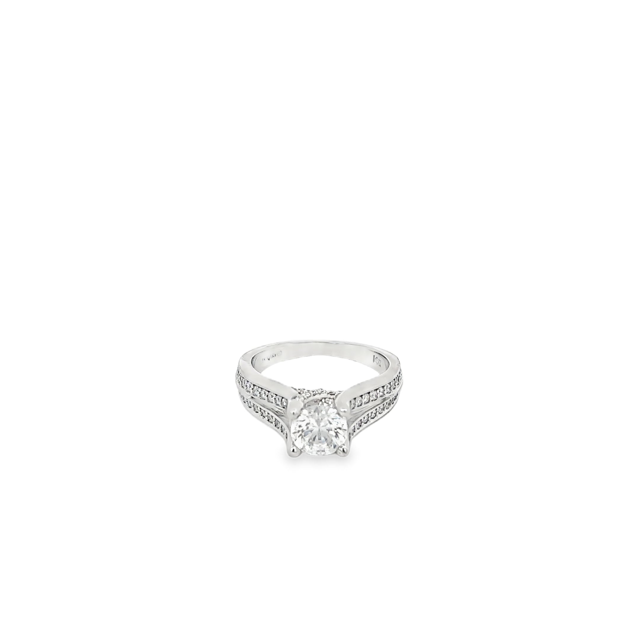 14K White Gold Split Shank Mounting with Raised 4 Prong Setting with X Style Head