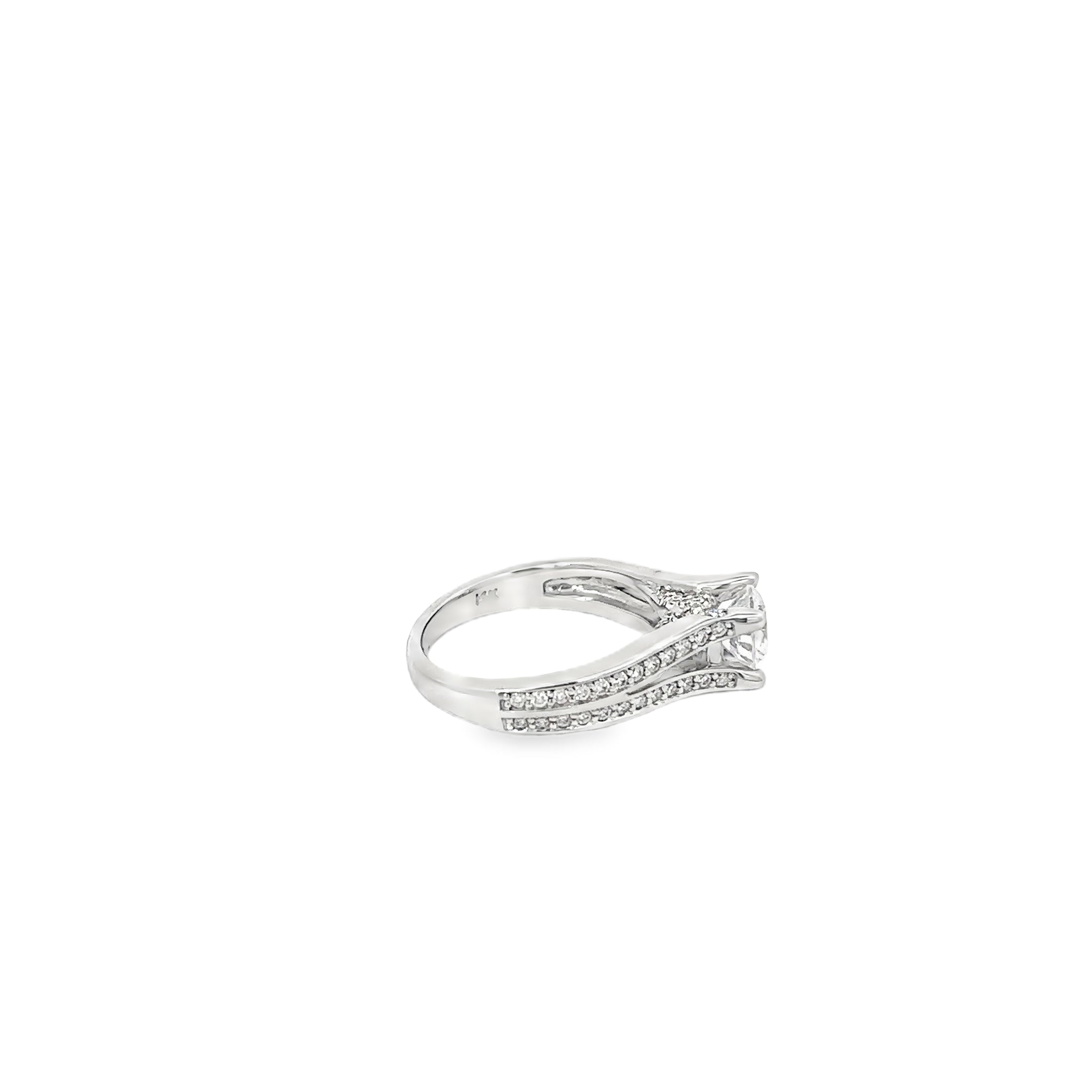 14K White Gold Split Shank Mounting with Raised 4 Prong Setting with X Style Head