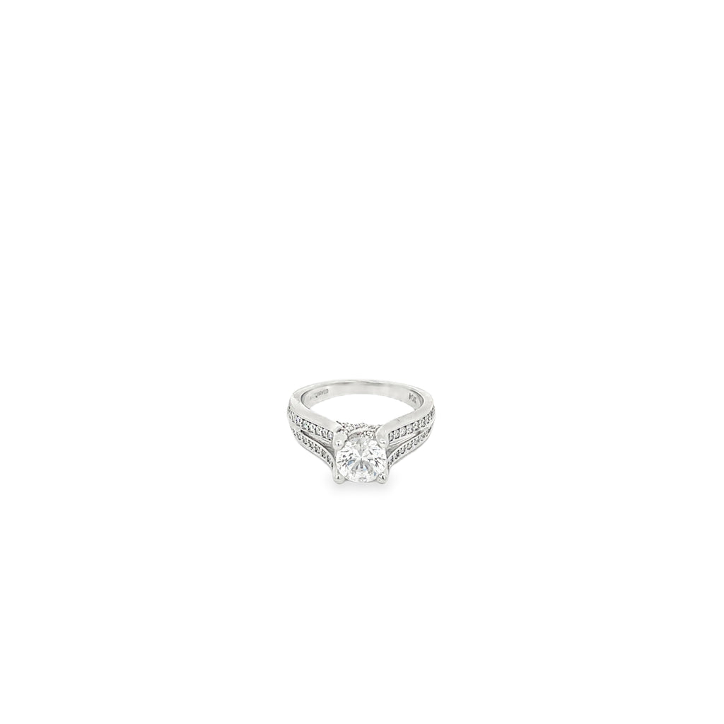 14K White Gold Split Shank Mounting with Raised 4 Prong Setting with X Style Head