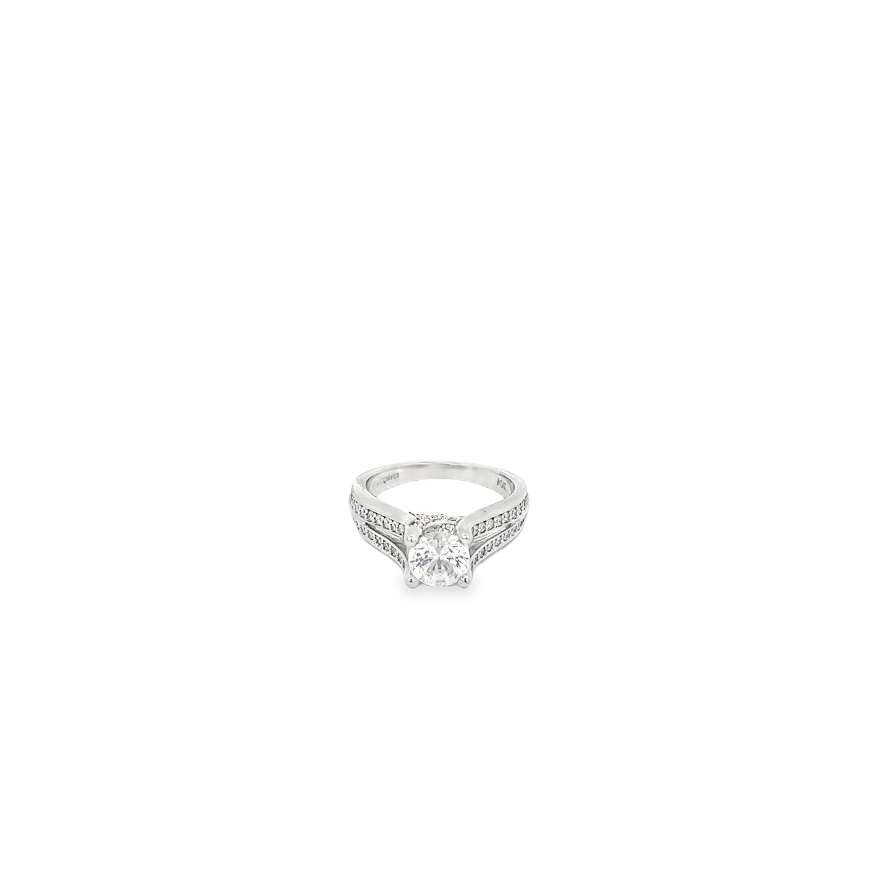14K White Gold Split Shank Mounting with Raised 4 Prong Setting with X Style Head