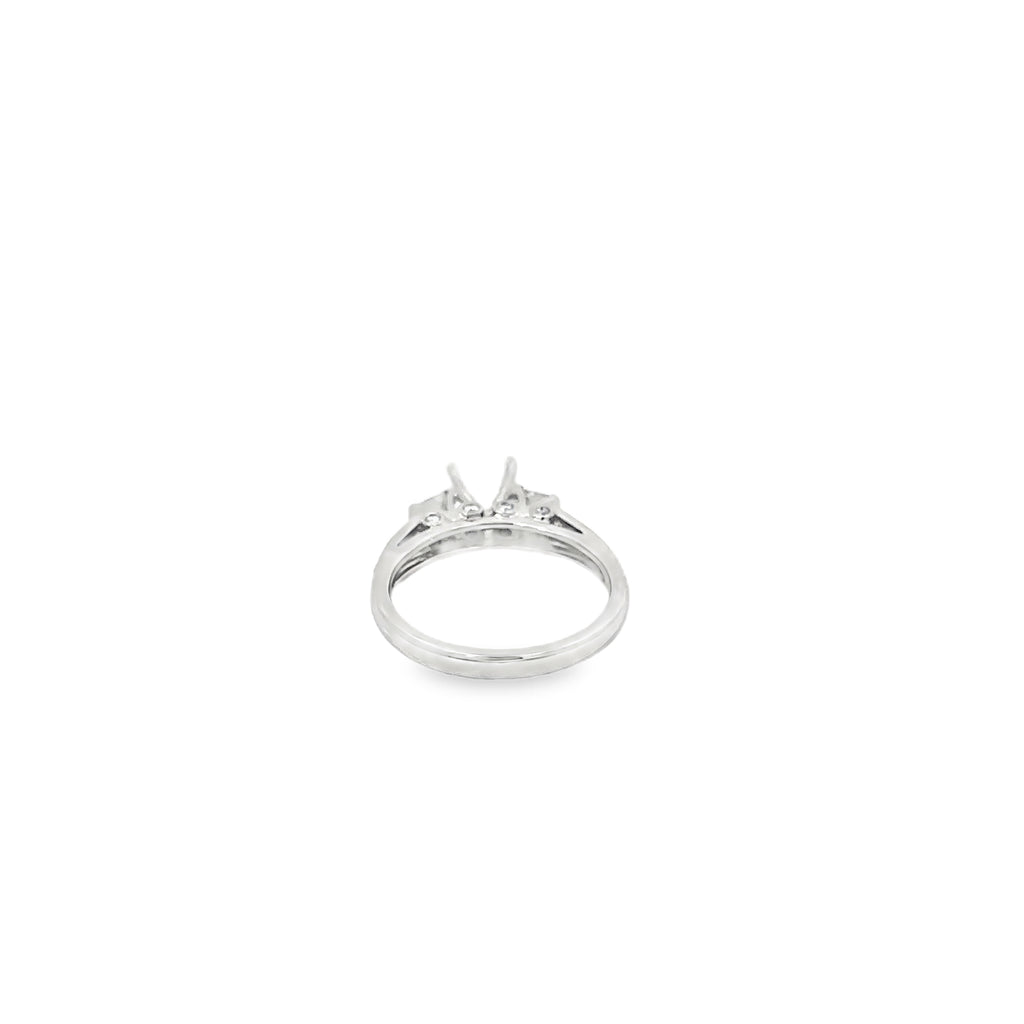 18K White Gold Vintage Inspired Engagement Ring with Semi-Mount with Two Princess Cuts and 16 Round Bead Set Diamonds