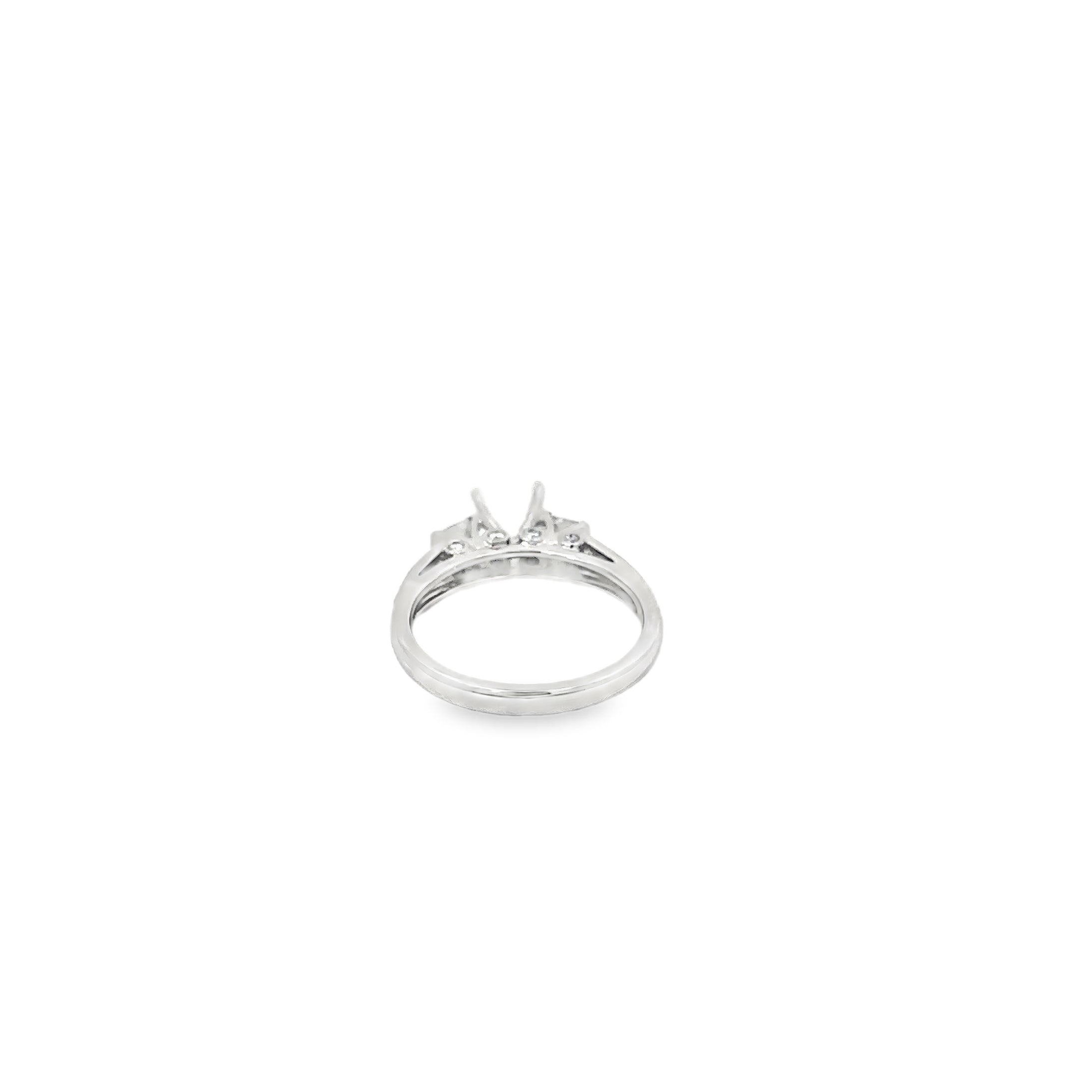 18K White Gold Vintage Inspired Engagement Ring with Semi-Mount with Two Princess Cuts and 16 Round Bead Set Diamonds
