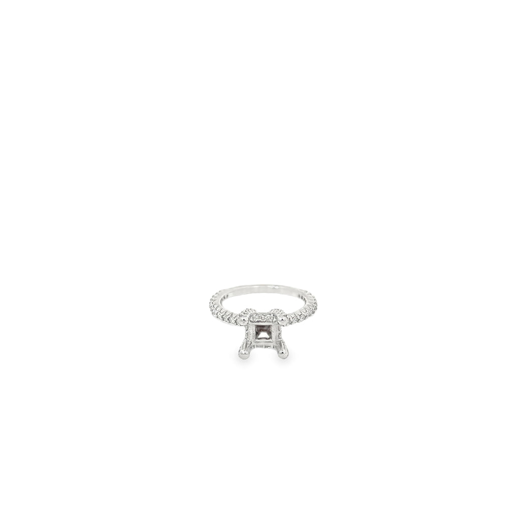 14K White Gold Diamond Engagement Ring with a Hidden Halo and Diamond Encrusted Prongs and Shank
