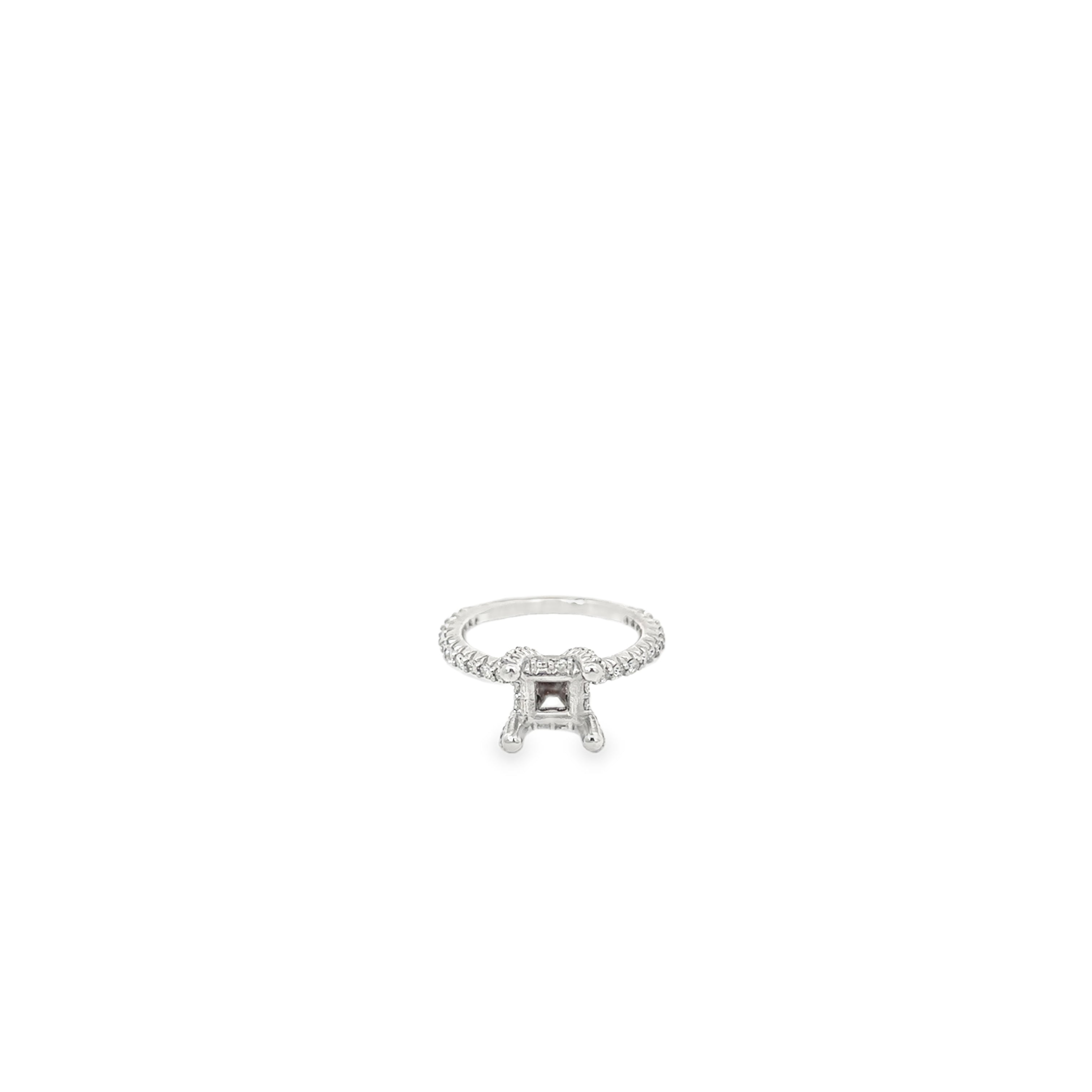 14K White Gold Diamond Engagement Ring with a Hidden Halo and Diamond Encrusted Prongs and Shank