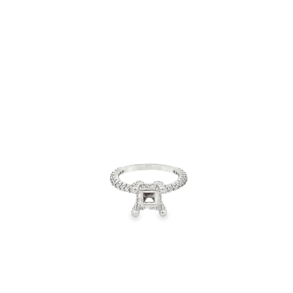 14K White Gold Diamond Engagement Ring with a Hidden Halo and Diamond Encrusted Prongs and Shank