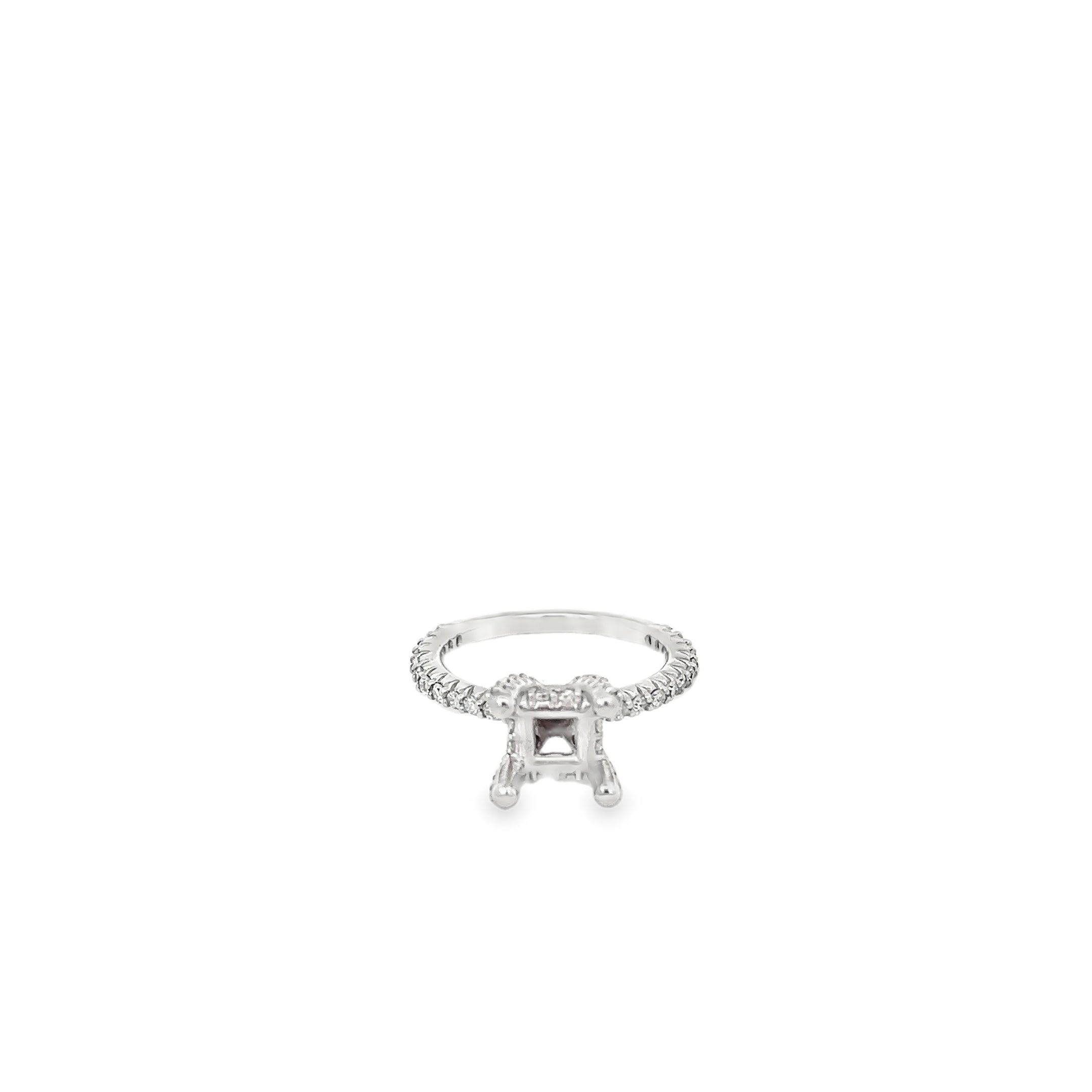 14K White Gold Diamond Engagement Ring with a Hidden Halo and Diamond Encrusted Prongs and Shank