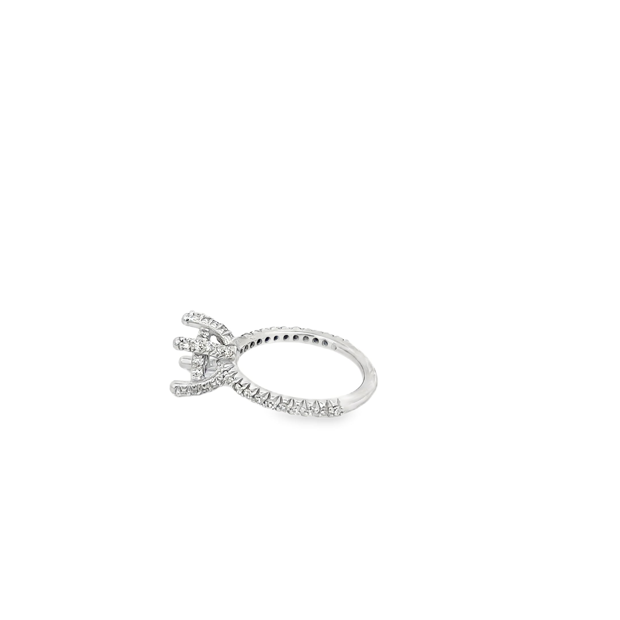 14K White Gold Diamond Engagement Ring with a Hidden Halo and Diamond Encrusted Prongs and Shank