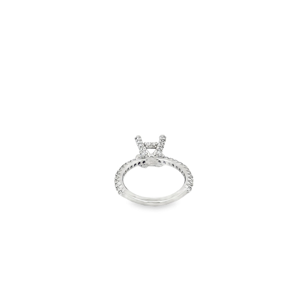 14K White Gold Diamond Engagement Ring with a Hidden Halo and Diamond Encrusted Prongs and Shank
