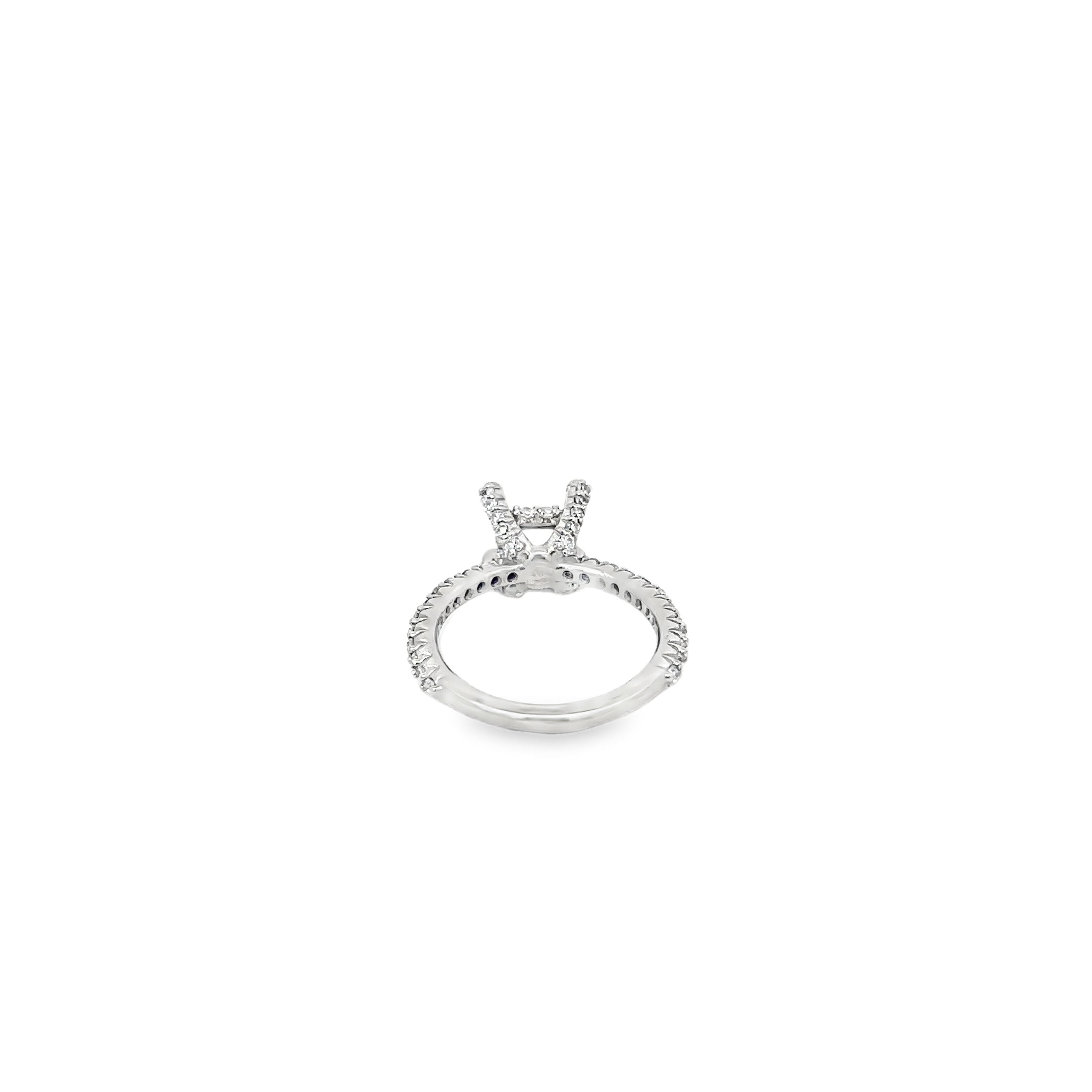 14K White Gold Diamond Engagement Ring with a Hidden Halo and Diamond Encrusted Prongs and Shank