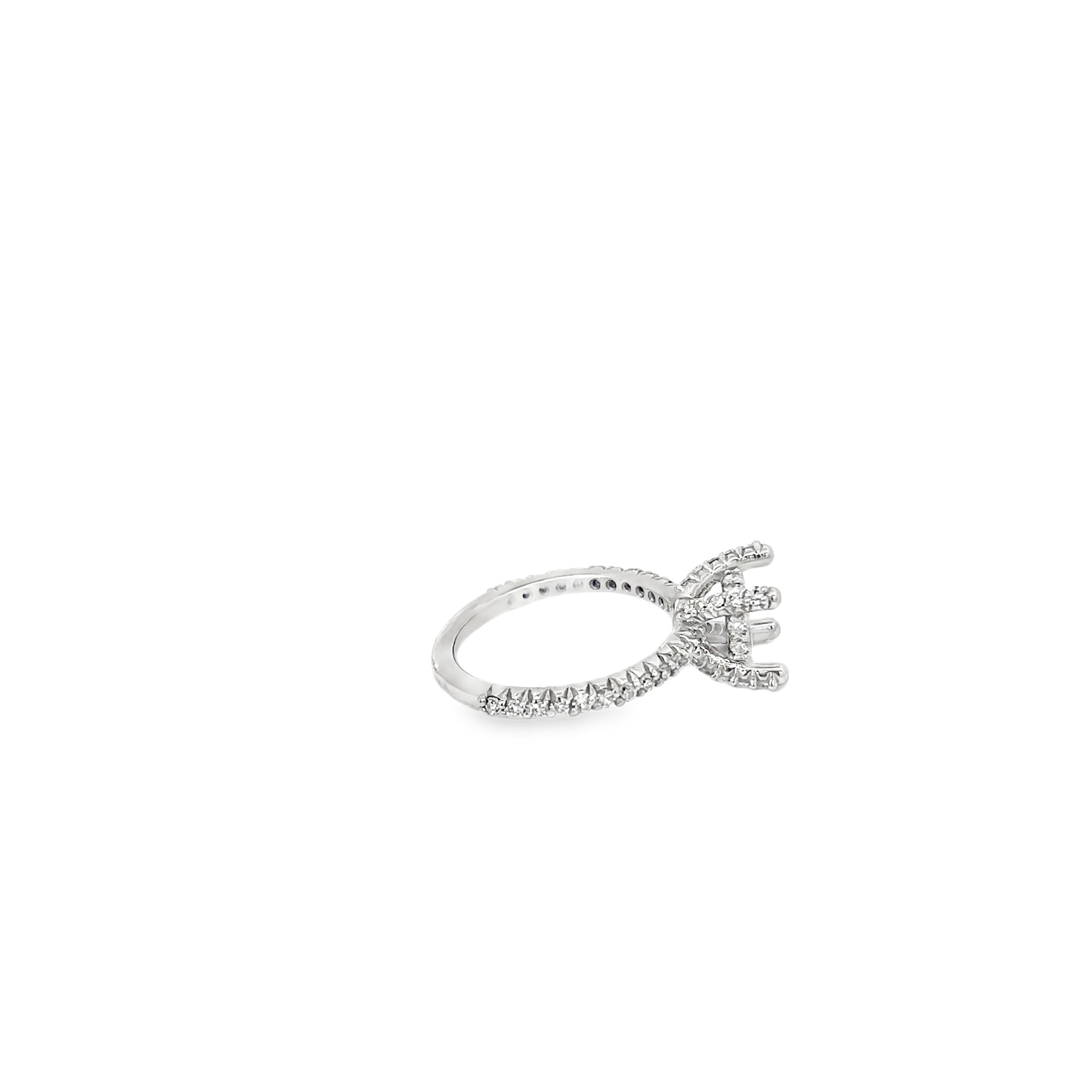 14K White Gold Diamond Engagement Ring with a Hidden Halo and Diamond Encrusted Prongs and Shank