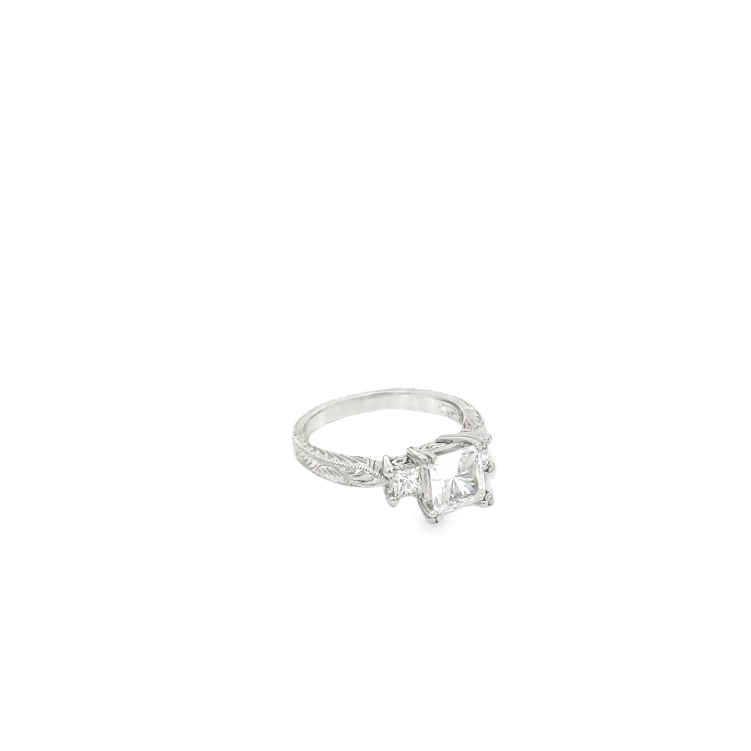 Platinum Solitaire Engagement Ring with 2 Princess Cut Diamonds