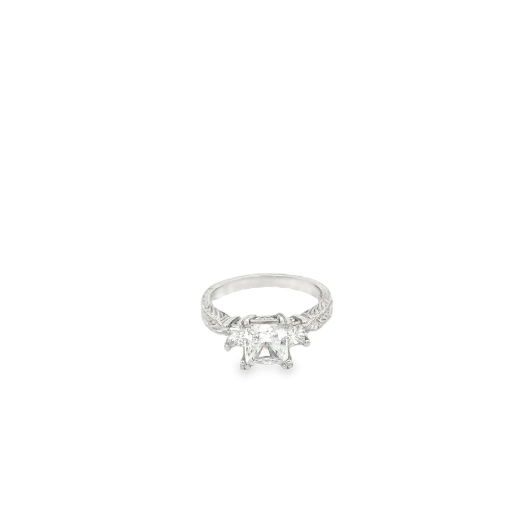 Platinum Solitaire Engagement Ring with 2 Princess Cut Diamonds