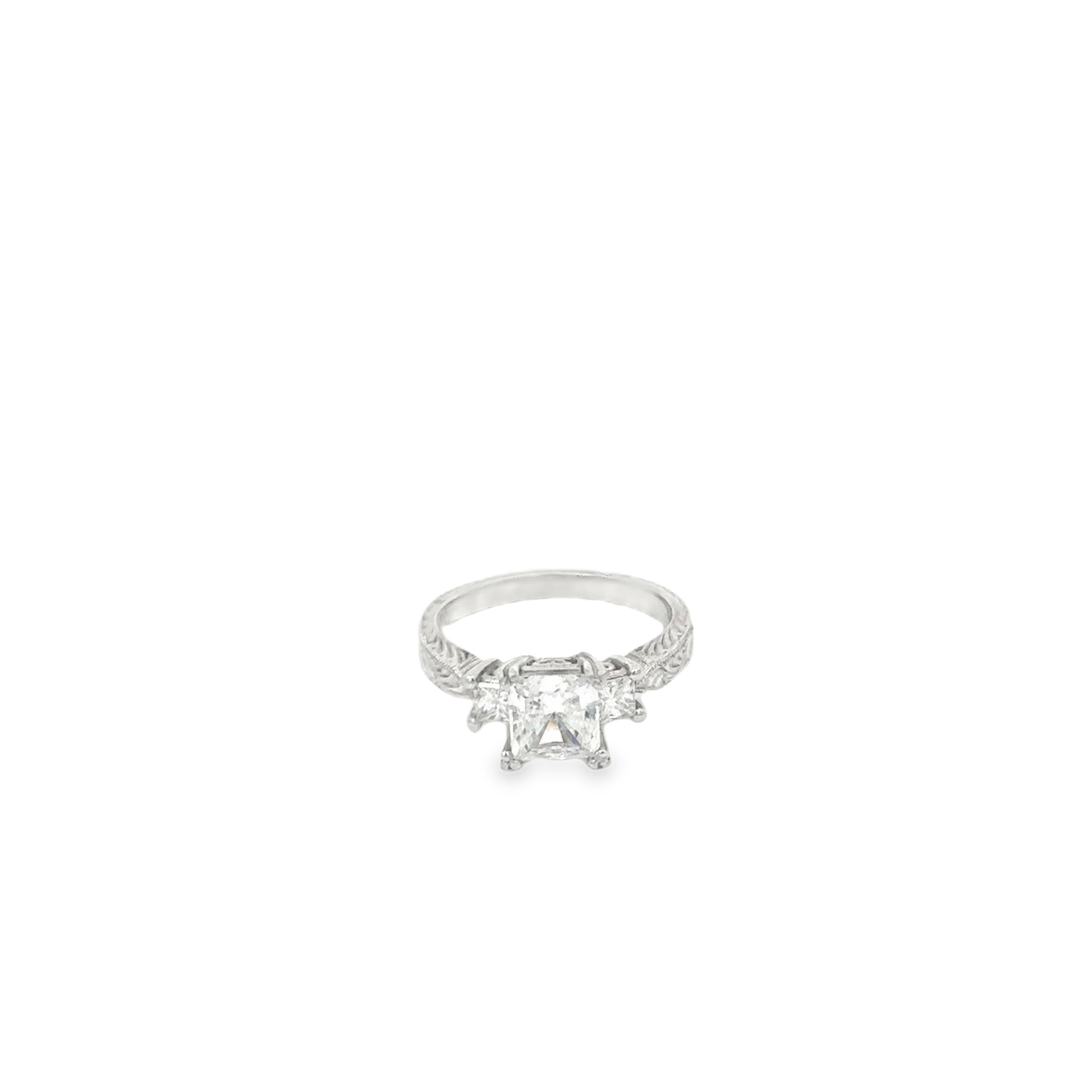 Platinum Solitaire Engagement Ring with 2 Princess Cut Diamonds