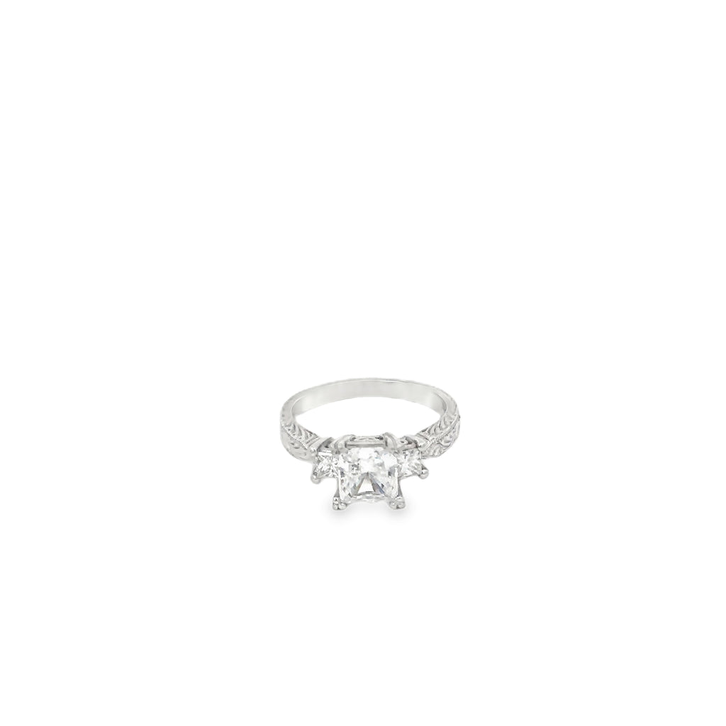 Platinum Solitaire Engagement Ring with 2 Princess Cut Diamonds