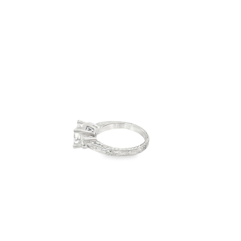 Platinum Solitaire Engagement Ring with 2 Princess Cut Diamonds