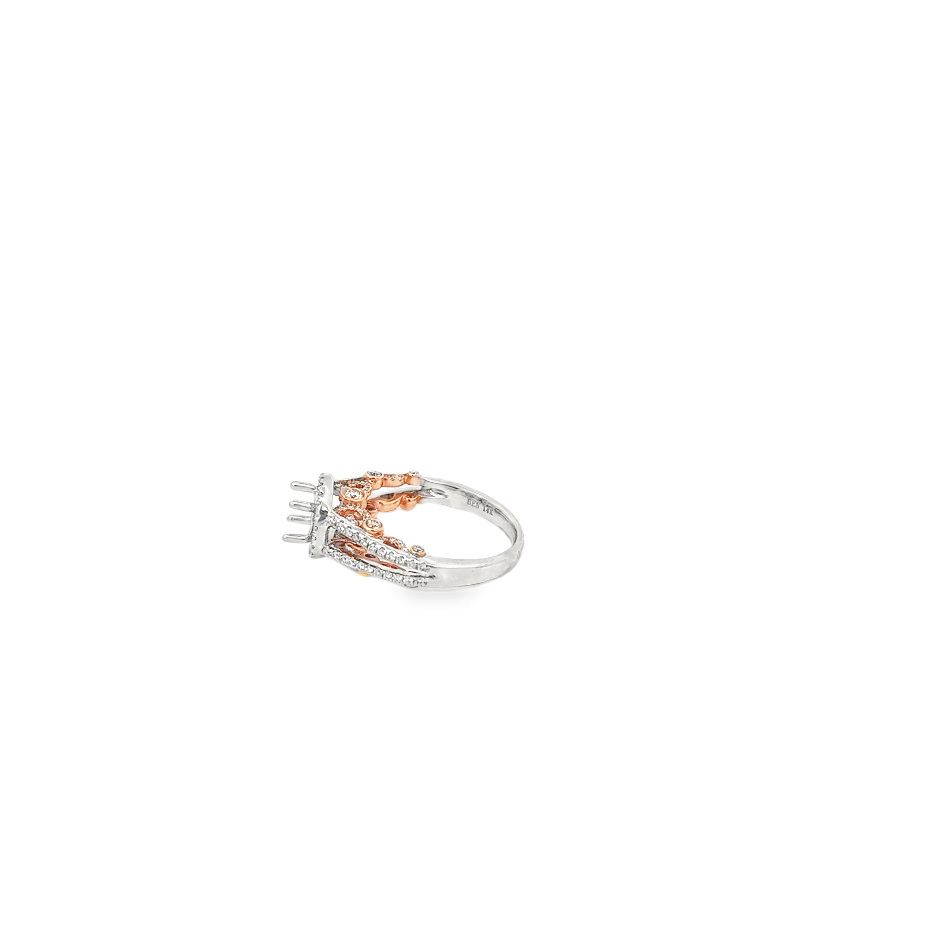 14K White and Rose Gold Accented Under Bezel Open Shank With Halo