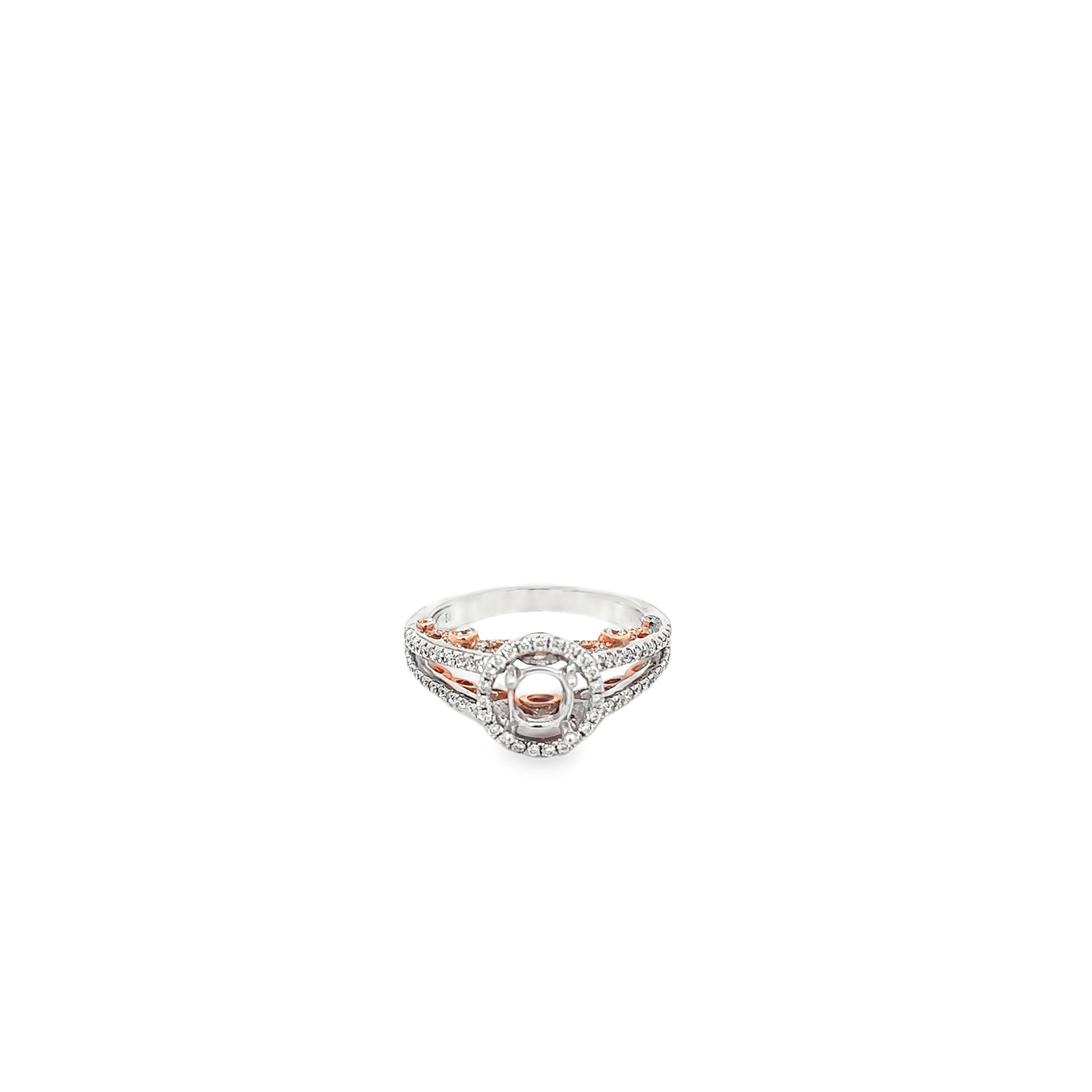 14K White and Rose Gold Accented Under Bezel Open Shank With Halo