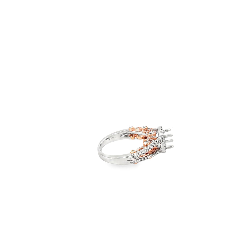 14K White and Rose Gold Accented Under Bezel Open Shank With Halo