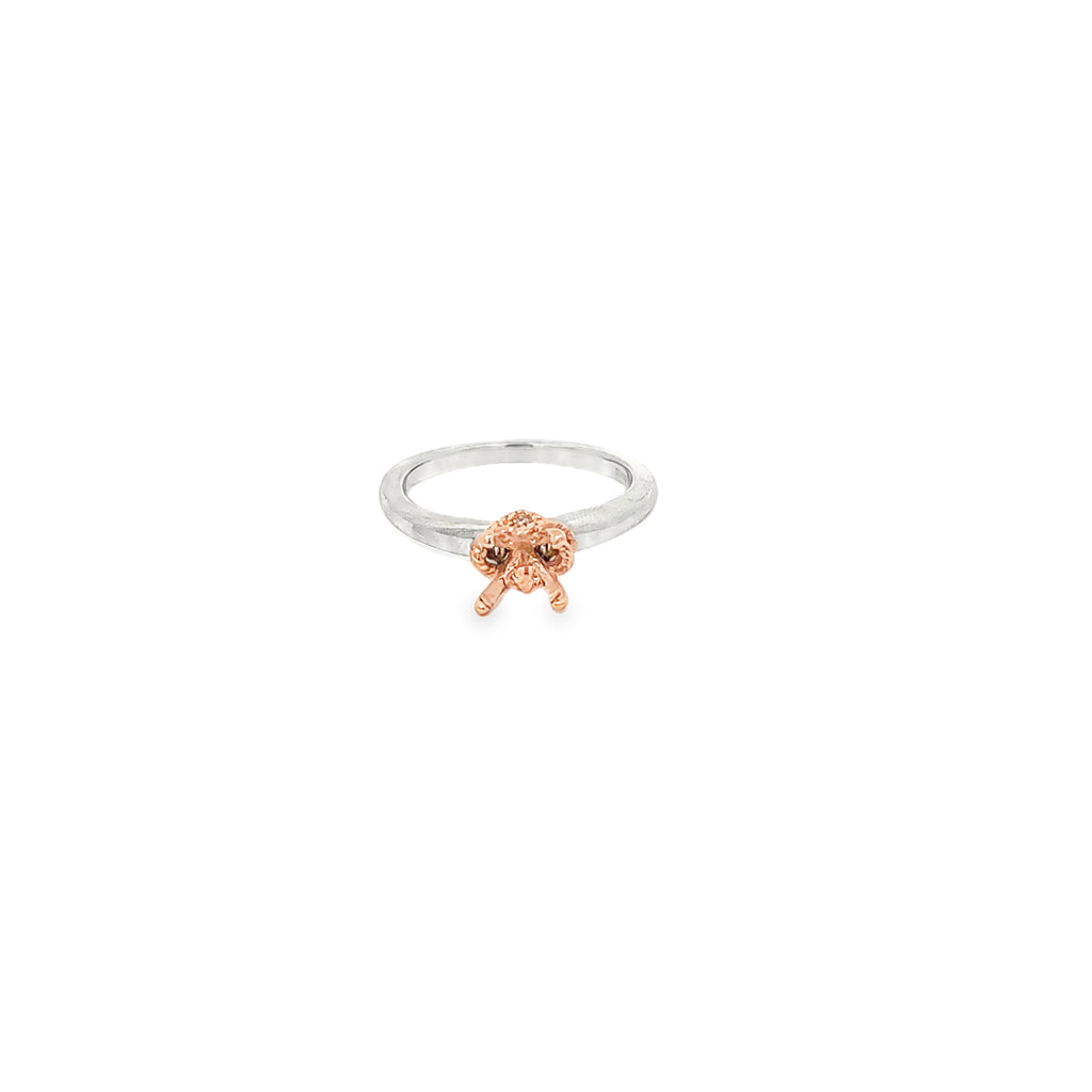 14K White and Rose Gold Contemporary Rope Solitaire Engagement Ring