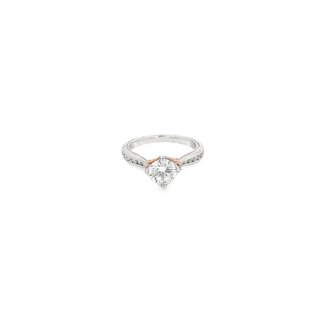 14K White and Rose Gold Channel Set Engagement Ring with Rope Accent