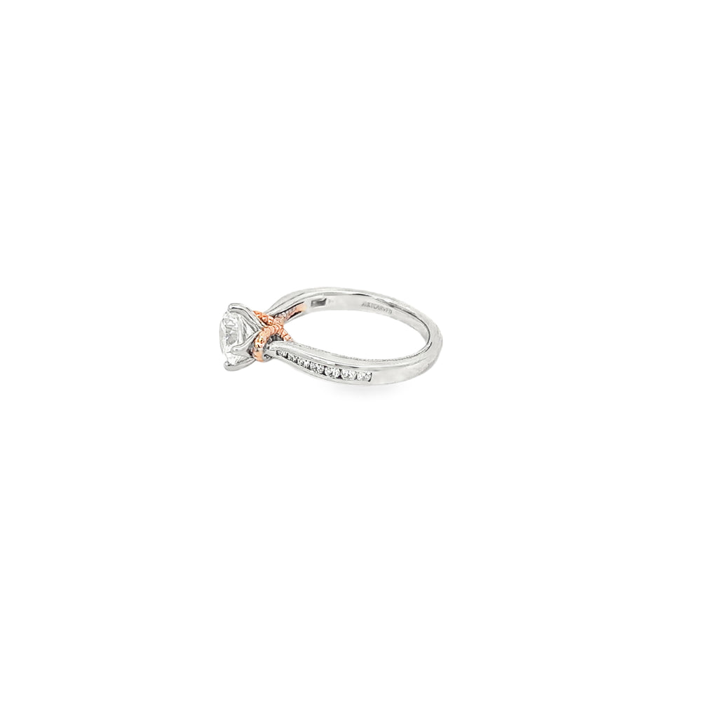 14K White and Rose Gold Channel Set Engagement Ring with Rope Accent