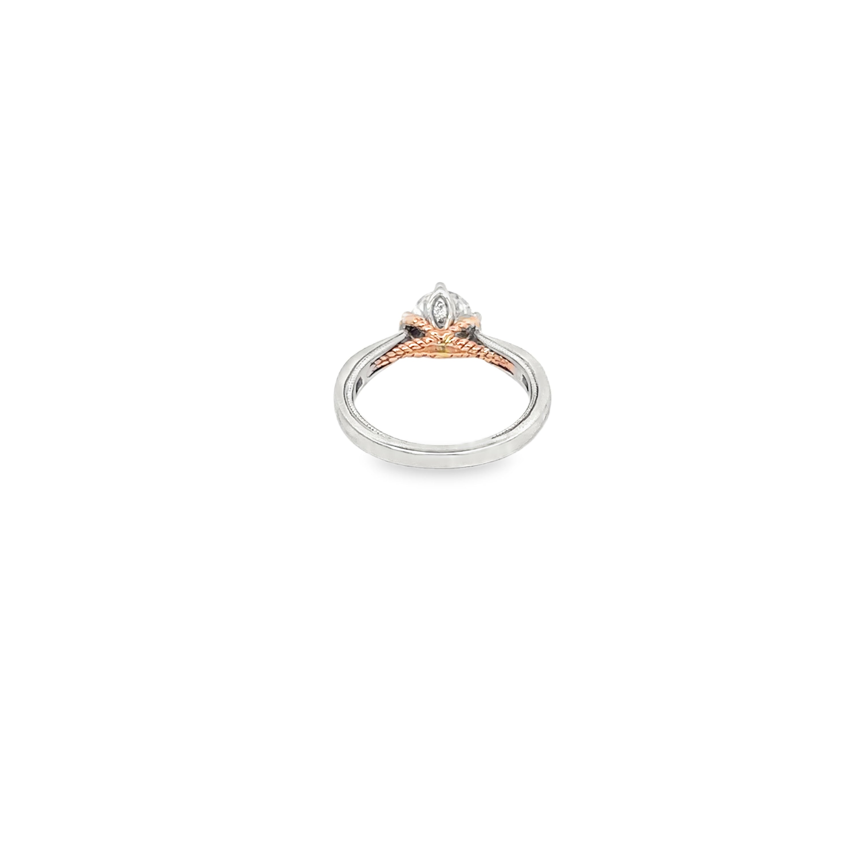 14K White and Rose Gold Channel Set Engagement Ring with Rope Accent