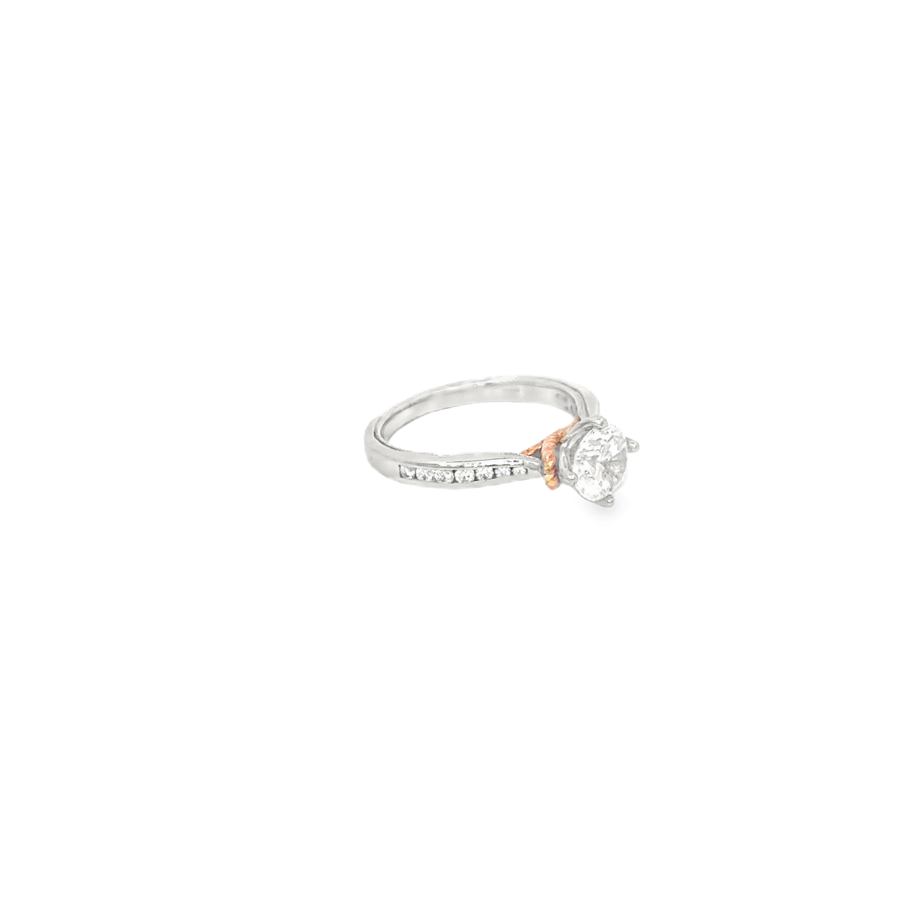 14K White and Rose Gold Channel Set Engagement Ring with Rope Accent