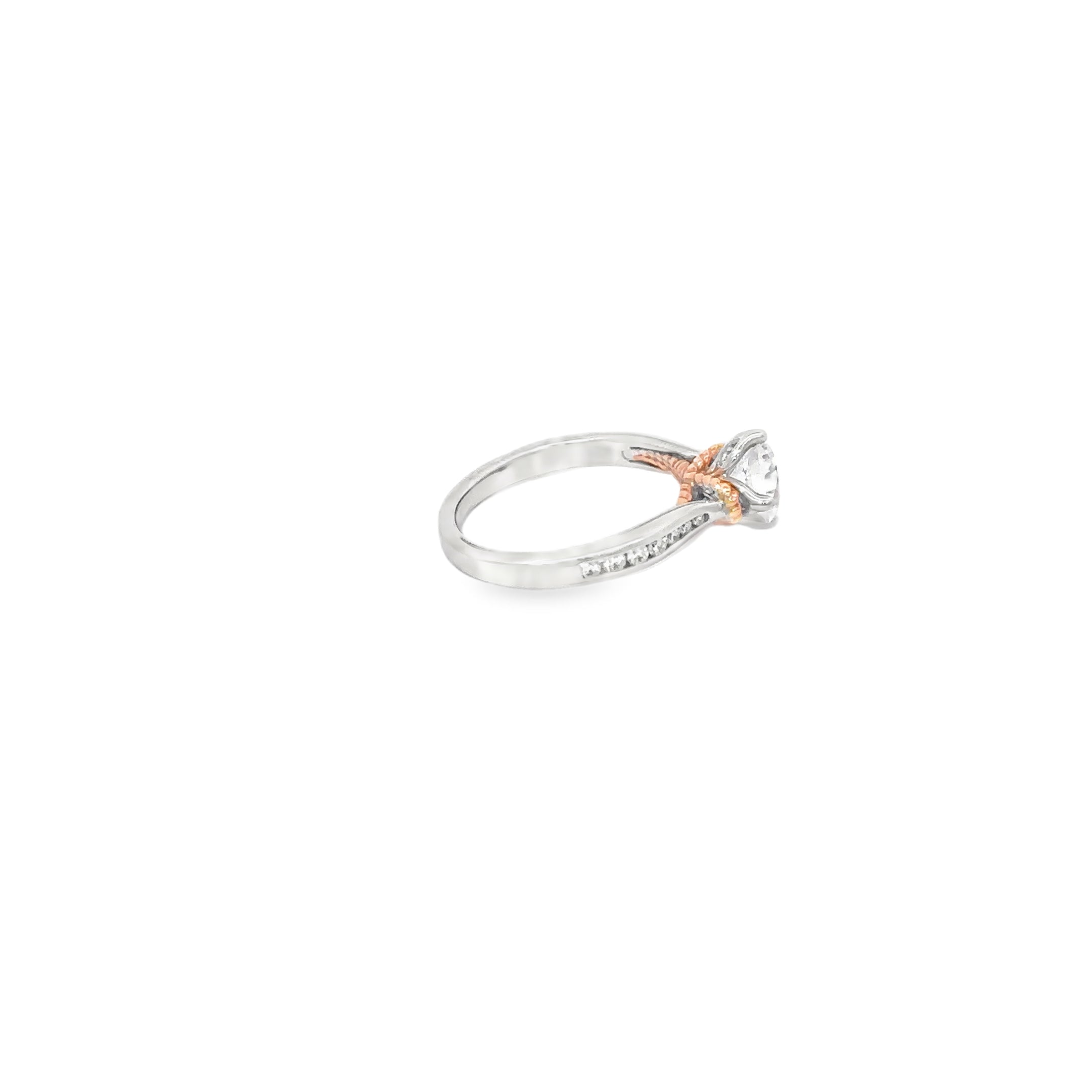 14K White and Rose Gold Channel Set Engagement Ring with Rope Accent