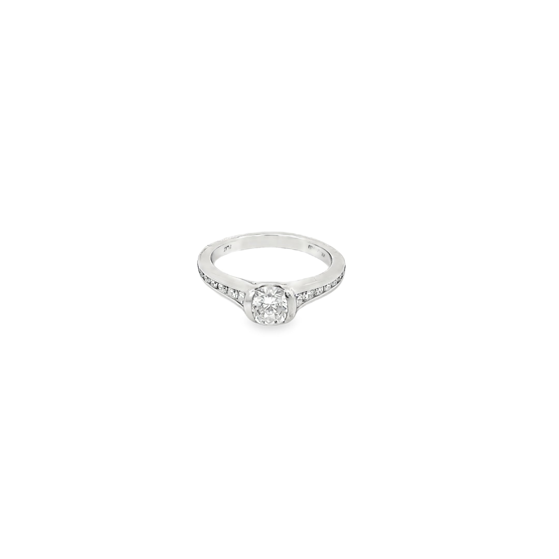 Platinum Half Bezel Engagement Ring with Channel Set Diamonds