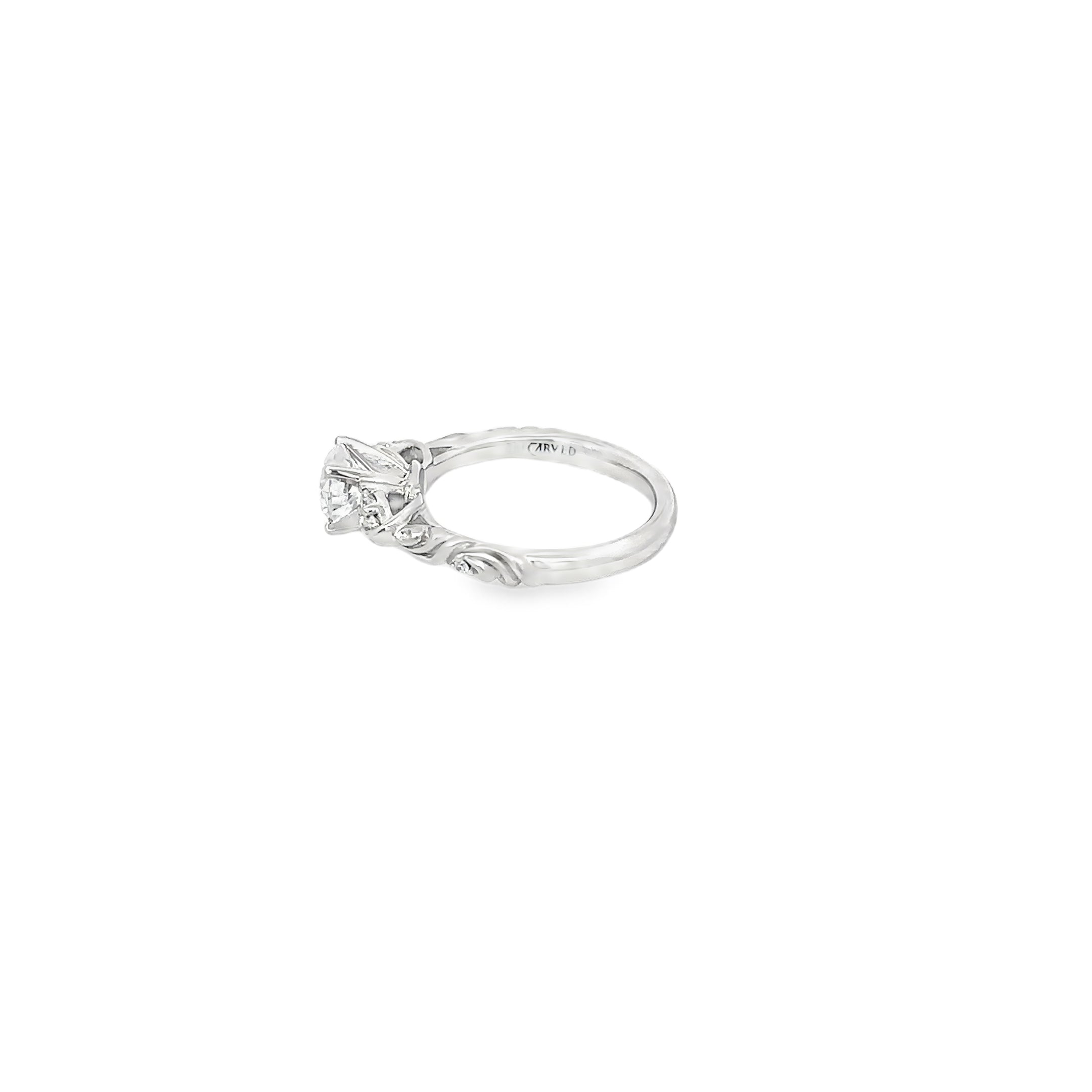 14K White Gold Vintage Inspired Engraved 3 Stone Engagement Ring