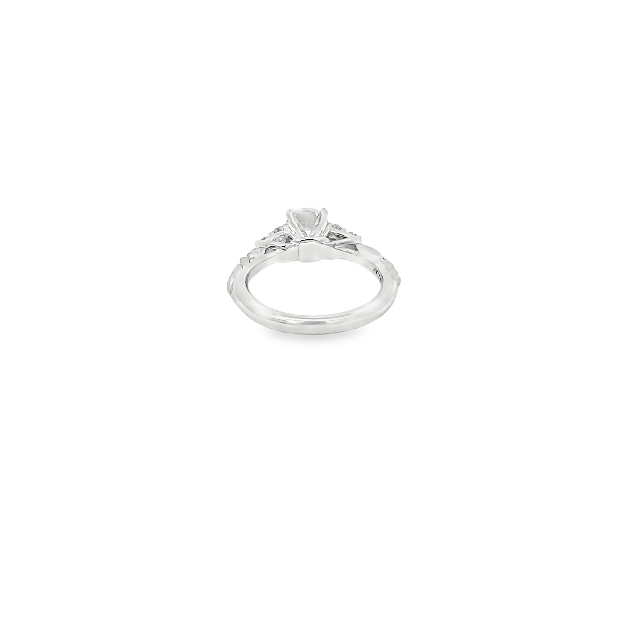 14K White Gold Vintage Inspired Engraved 3 Stone Engagement Ring