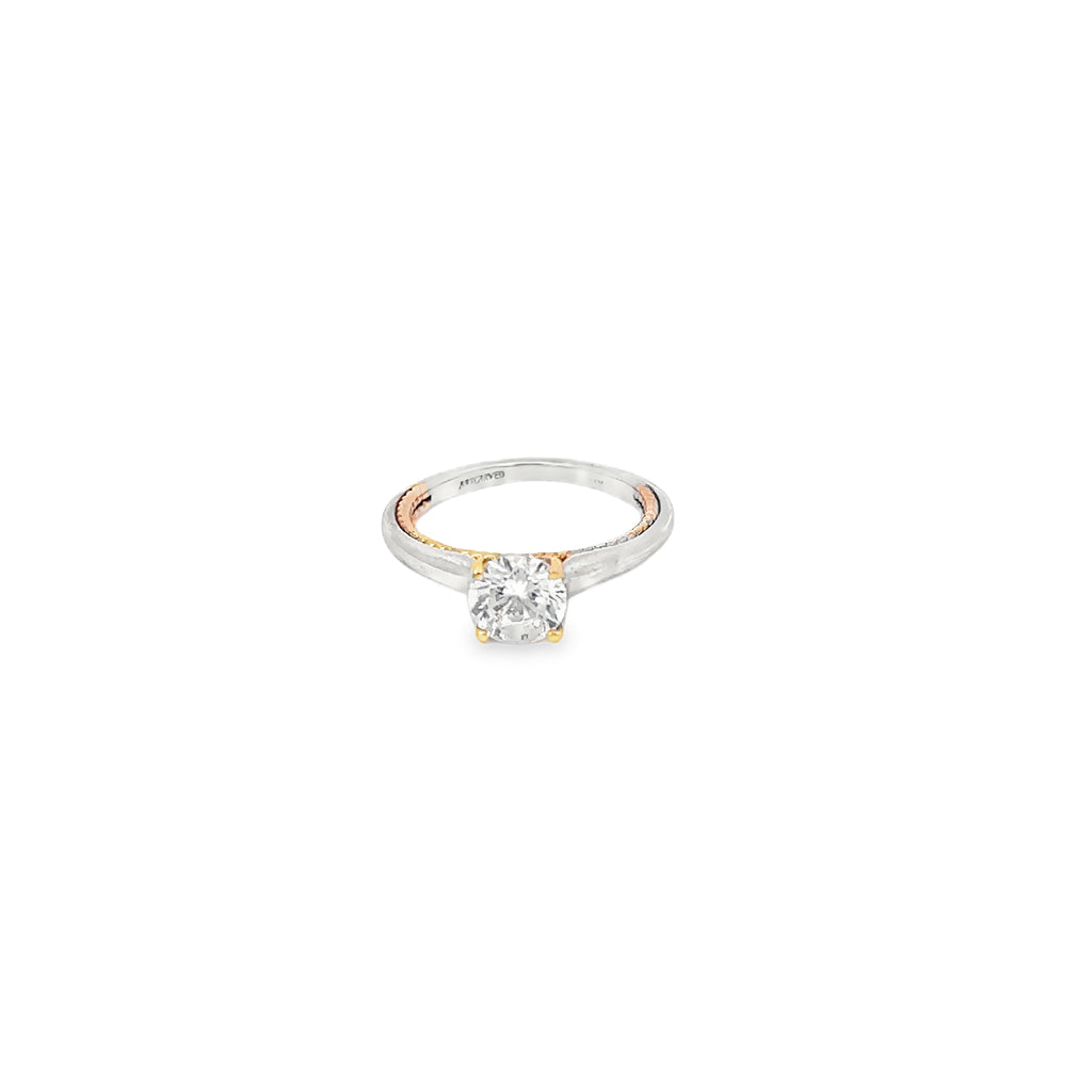 14K White and Rose Gold Contemporary Rope Solitaire Engagement Ring
