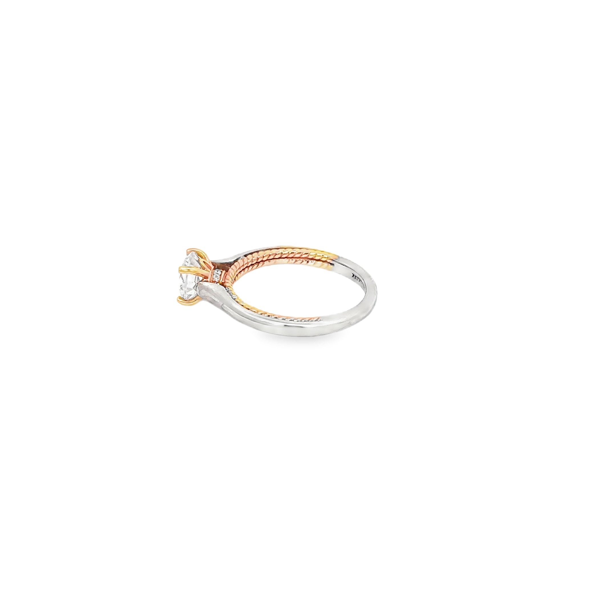 14K White and Rose Gold Contemporary Rope Solitaire Engagement Ring