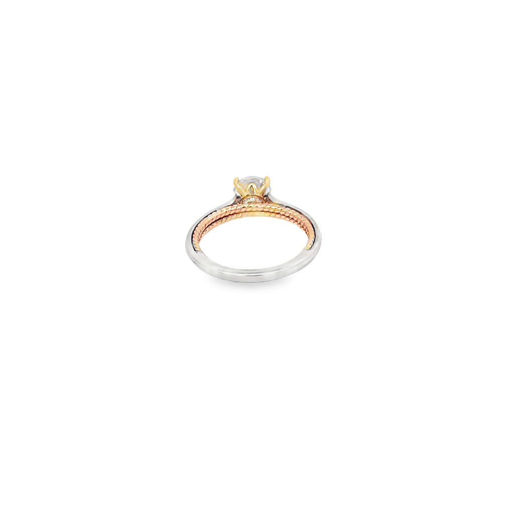 14K White and Rose Gold Contemporary Rope Solitaire Engagement Ring