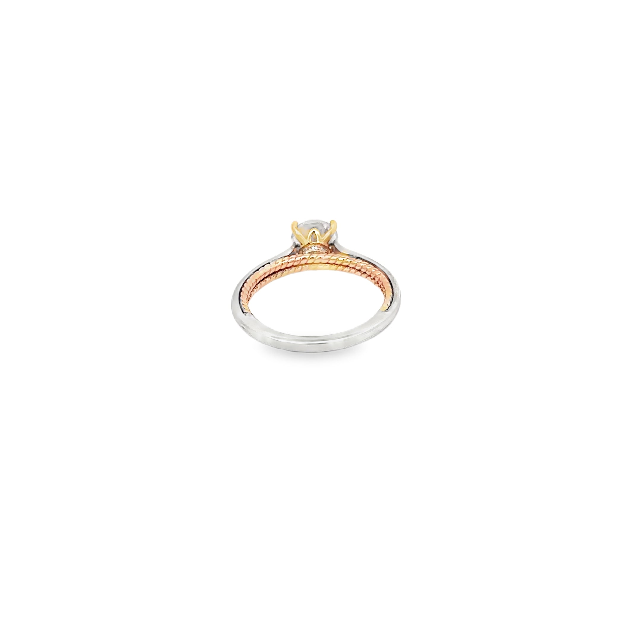 14K White and Rose Gold Contemporary Rope Solitaire Engagement Ring
