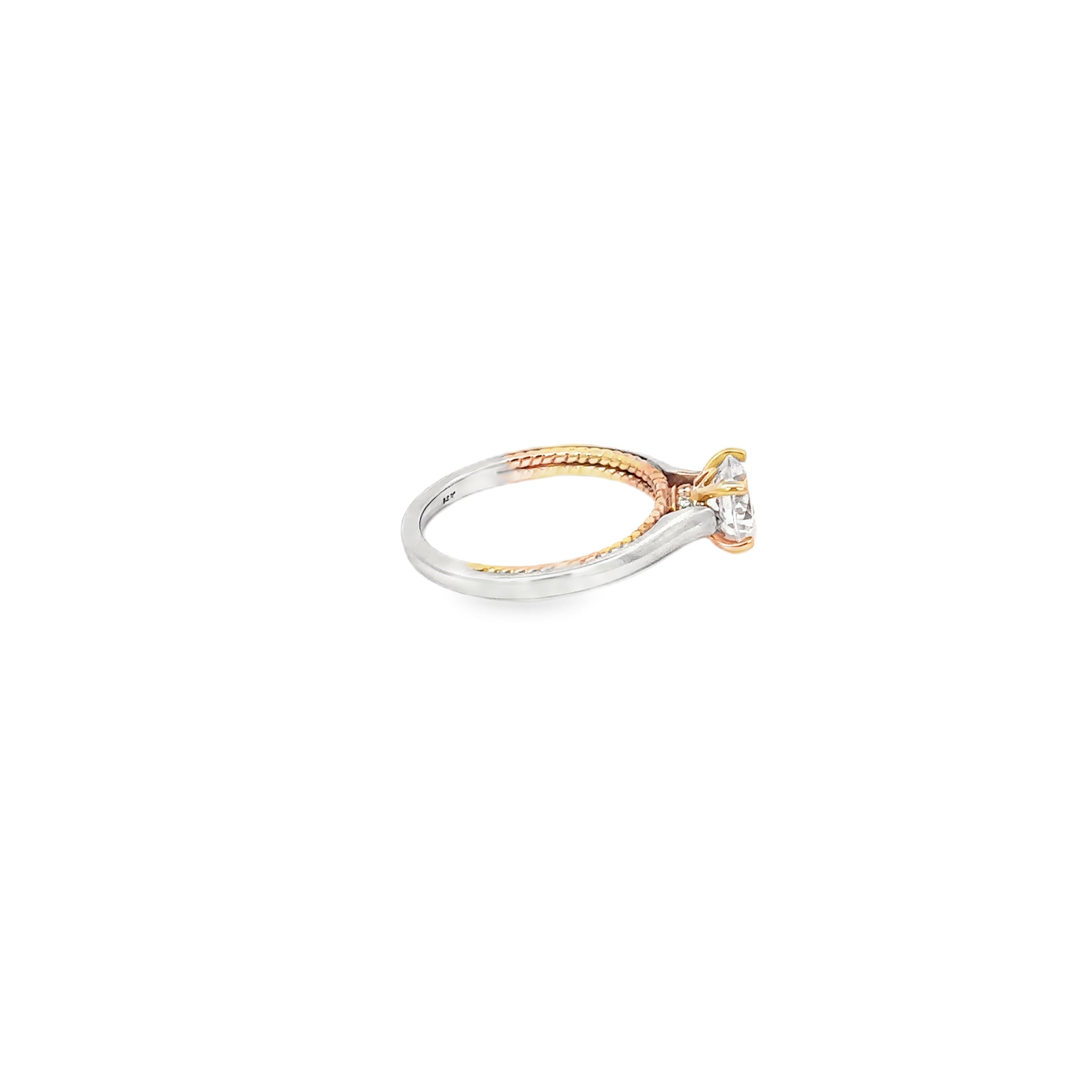 14K White and Rose Gold Contemporary Rope Solitaire Engagement Ring