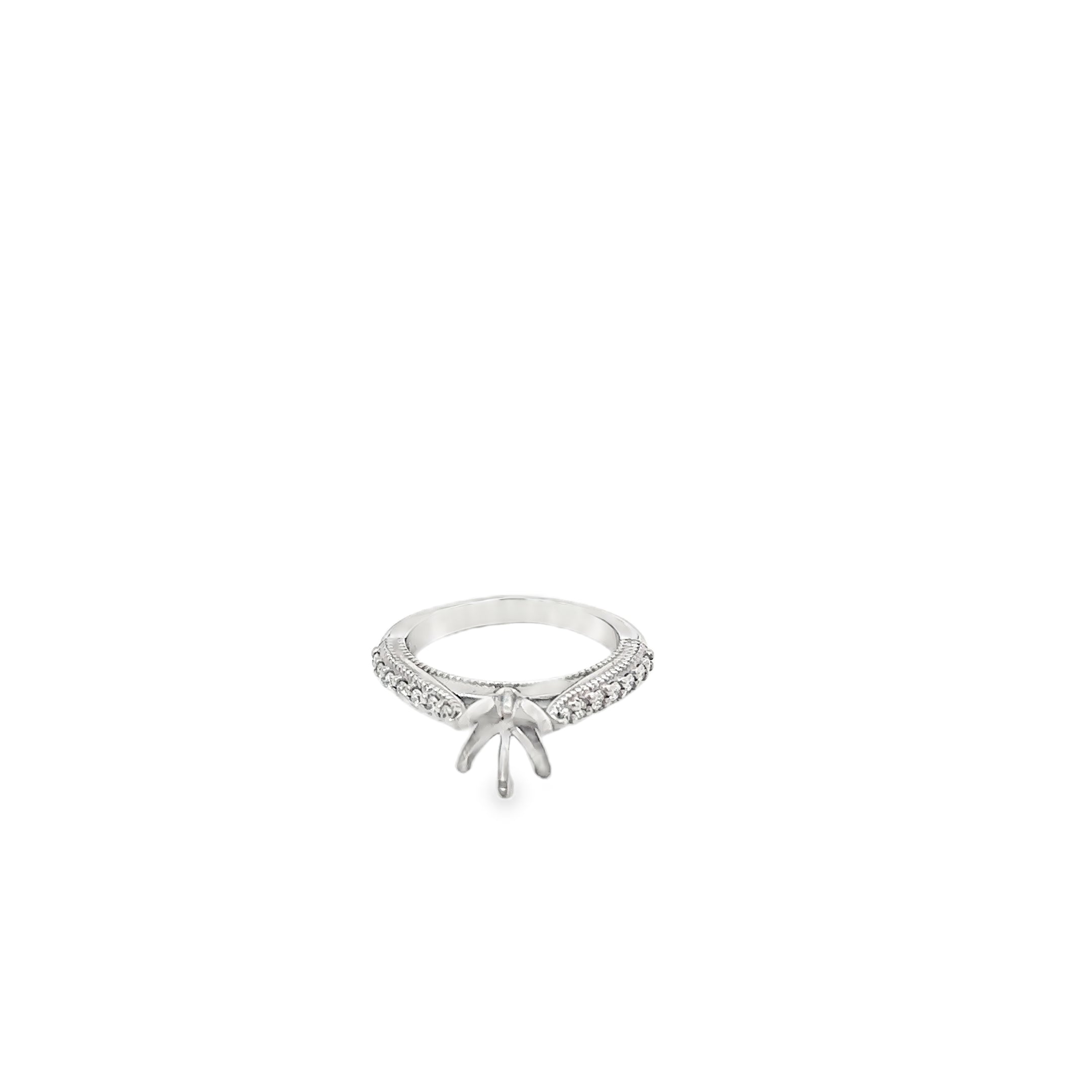 14K White Gold Solitaire Steeple Mounting with Shared Prongs and a Bead Design