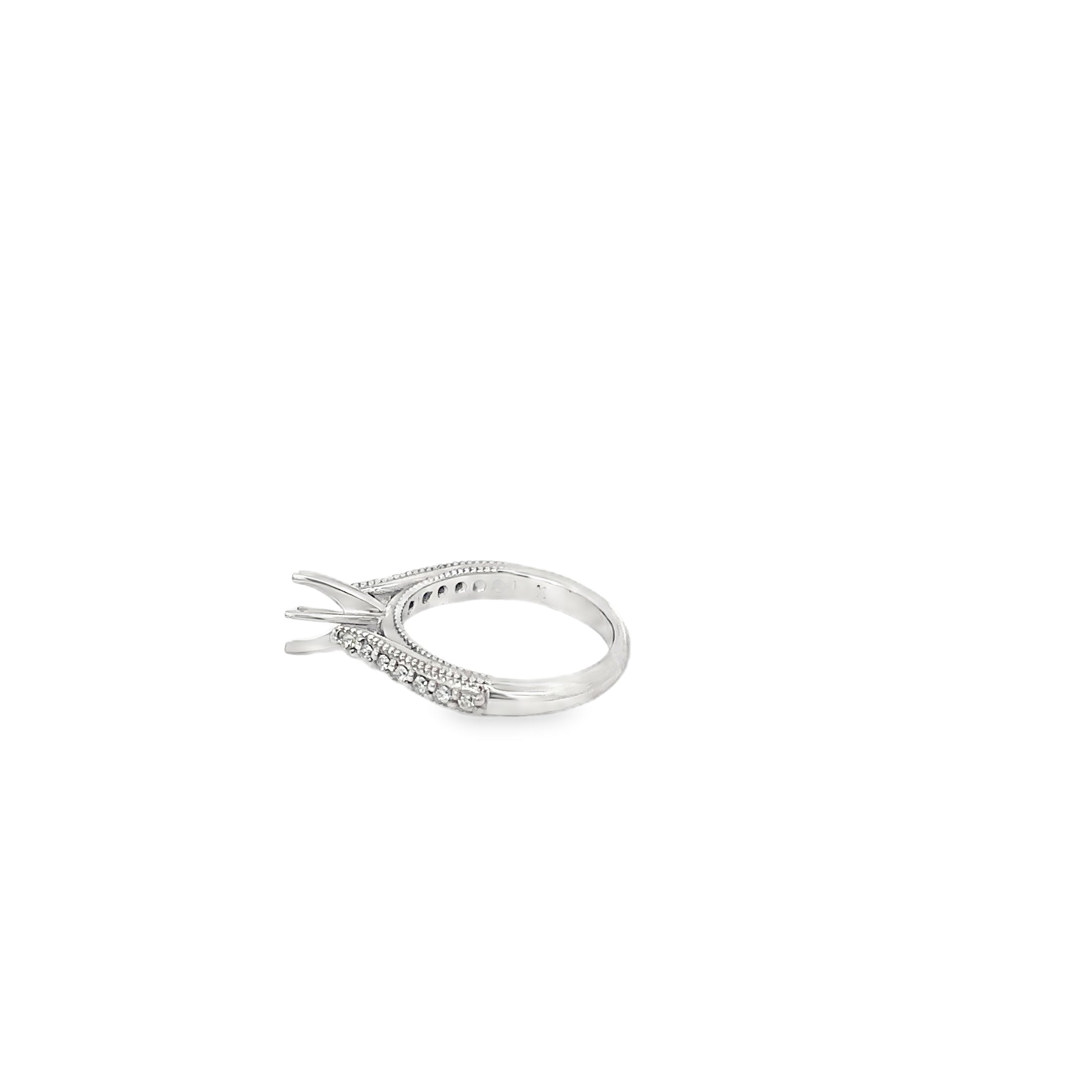 14K White Gold Solitaire Steeple Mounting with Shared Prongs and a Bead Design