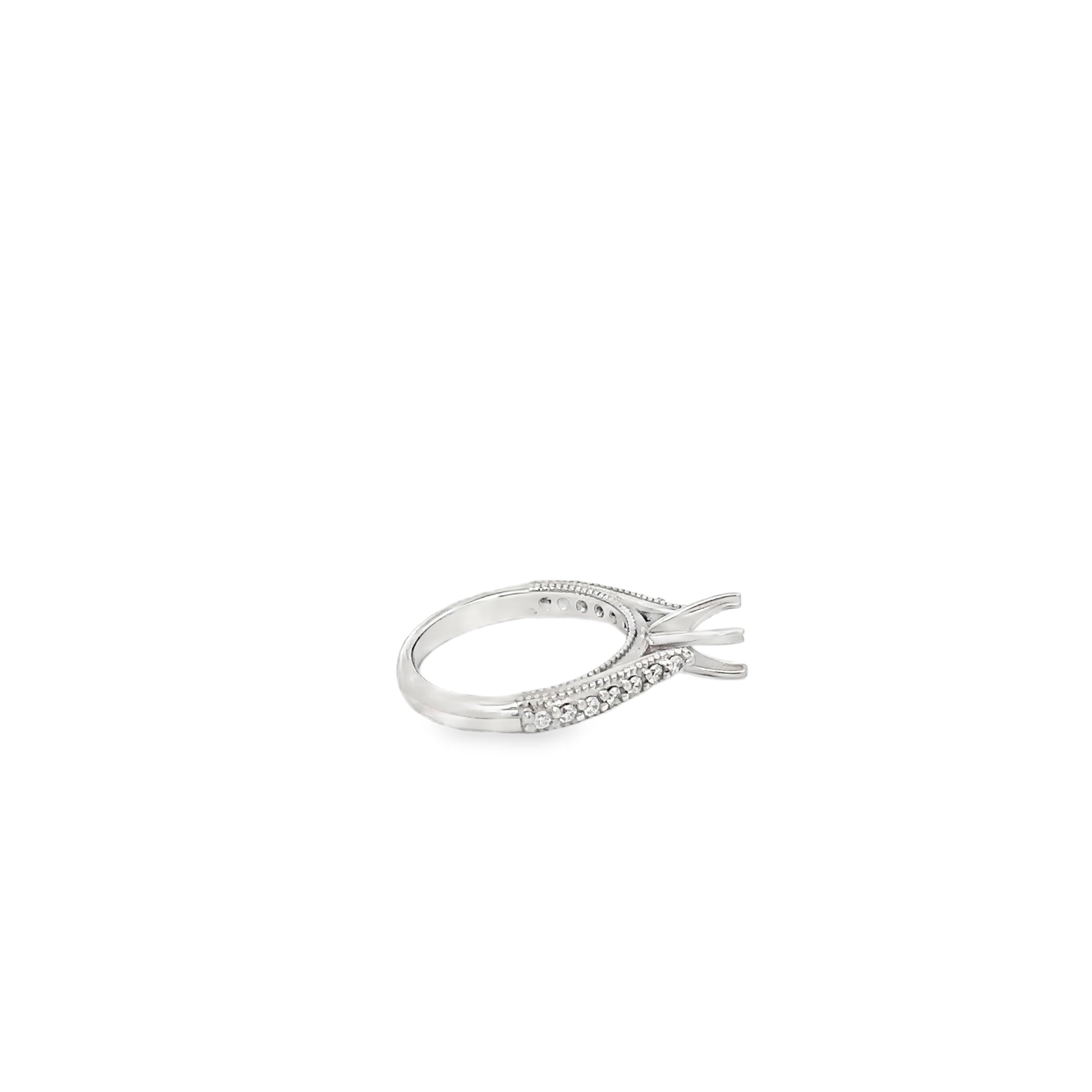 14K White Gold Solitaire Steeple Mounting with Shared Prongs and a Bead Design