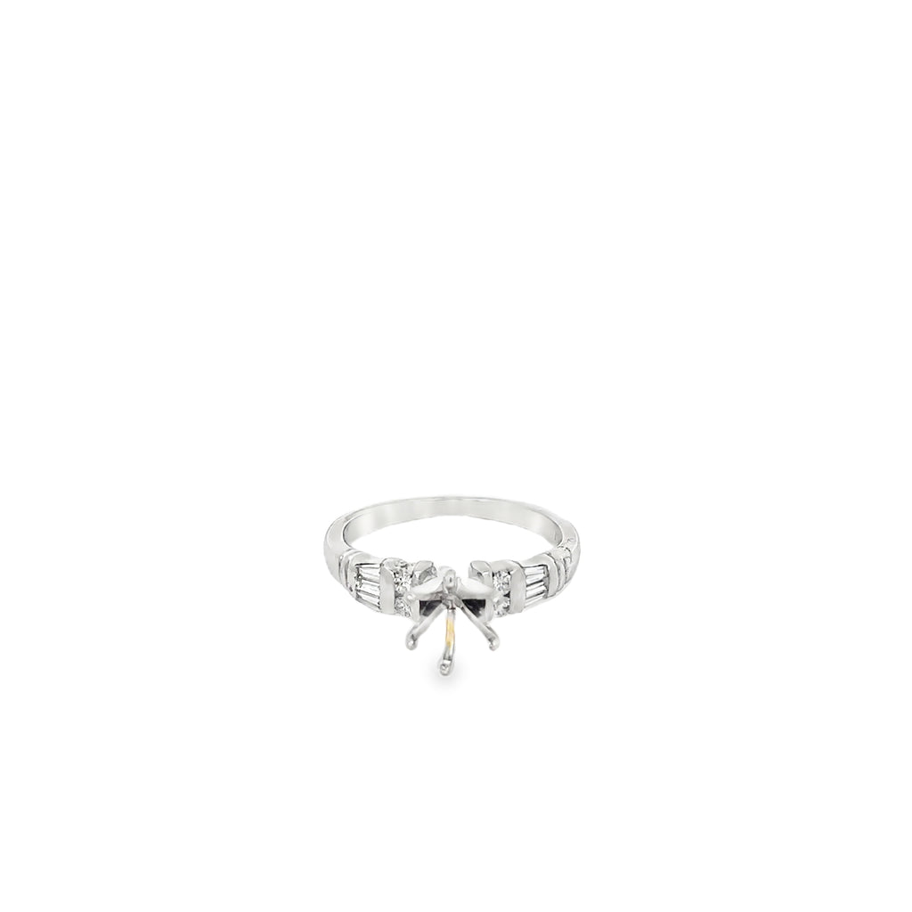 14K White Gold Semi Mount with Round and Tapered Baguette Channel Set Diamonds