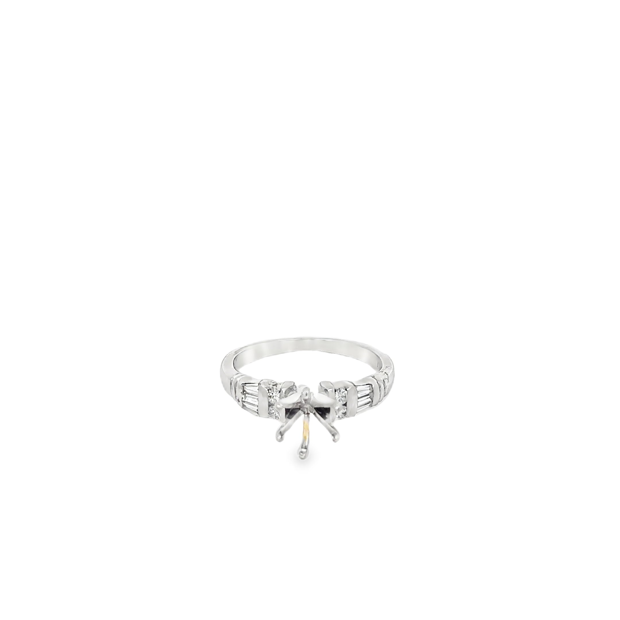 14K White Gold Semi Mount with Round and Tapered Baguette Channel Set Diamonds