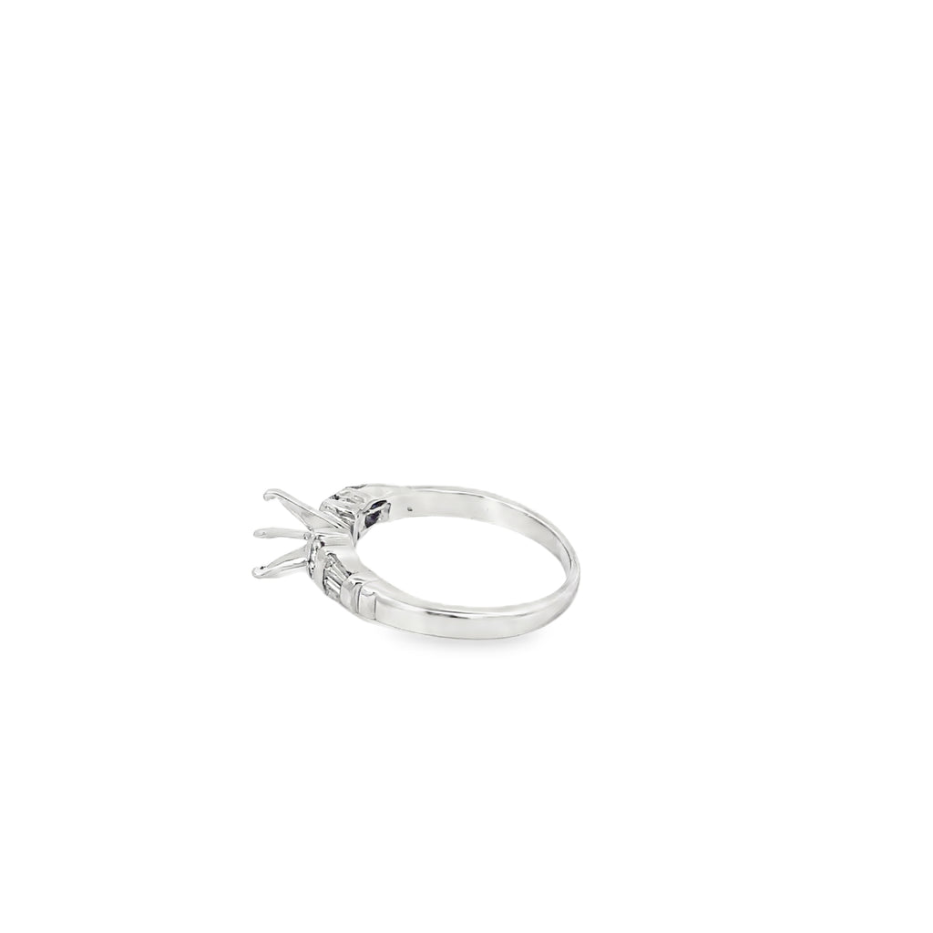 14K White Gold Semi Mount with Round and Tapered Baguette Channel Set Diamonds