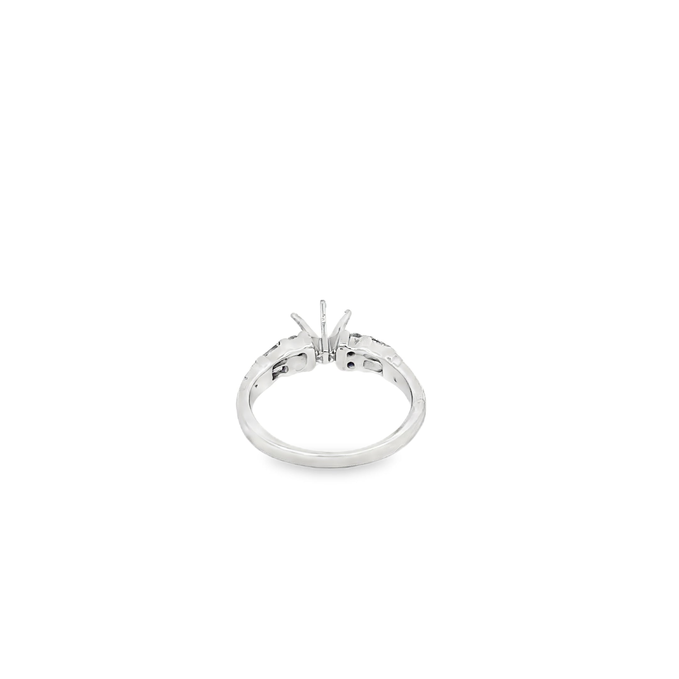 14K White Gold Semi Mount with Round and Tapered Baguette Channel Set Diamonds